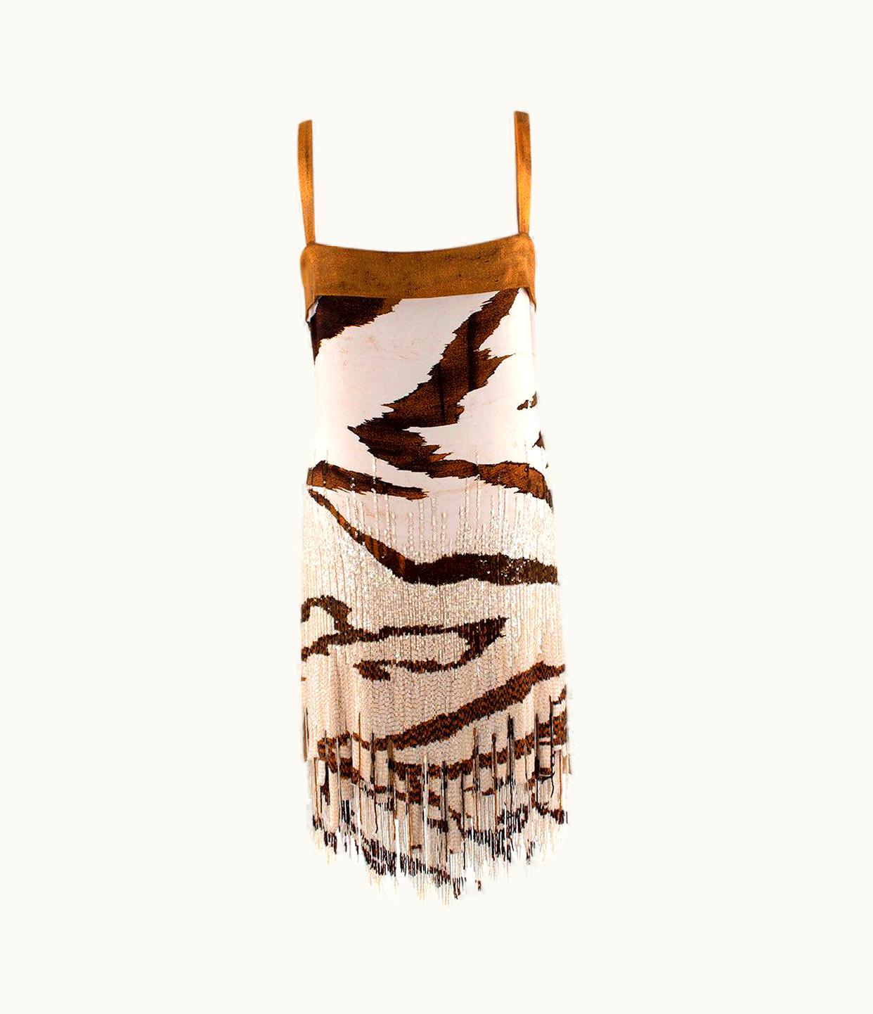 Roberto Cavalli Roberto Cavalli Tiger Print Beaded Sequin Silk Dress - Us
