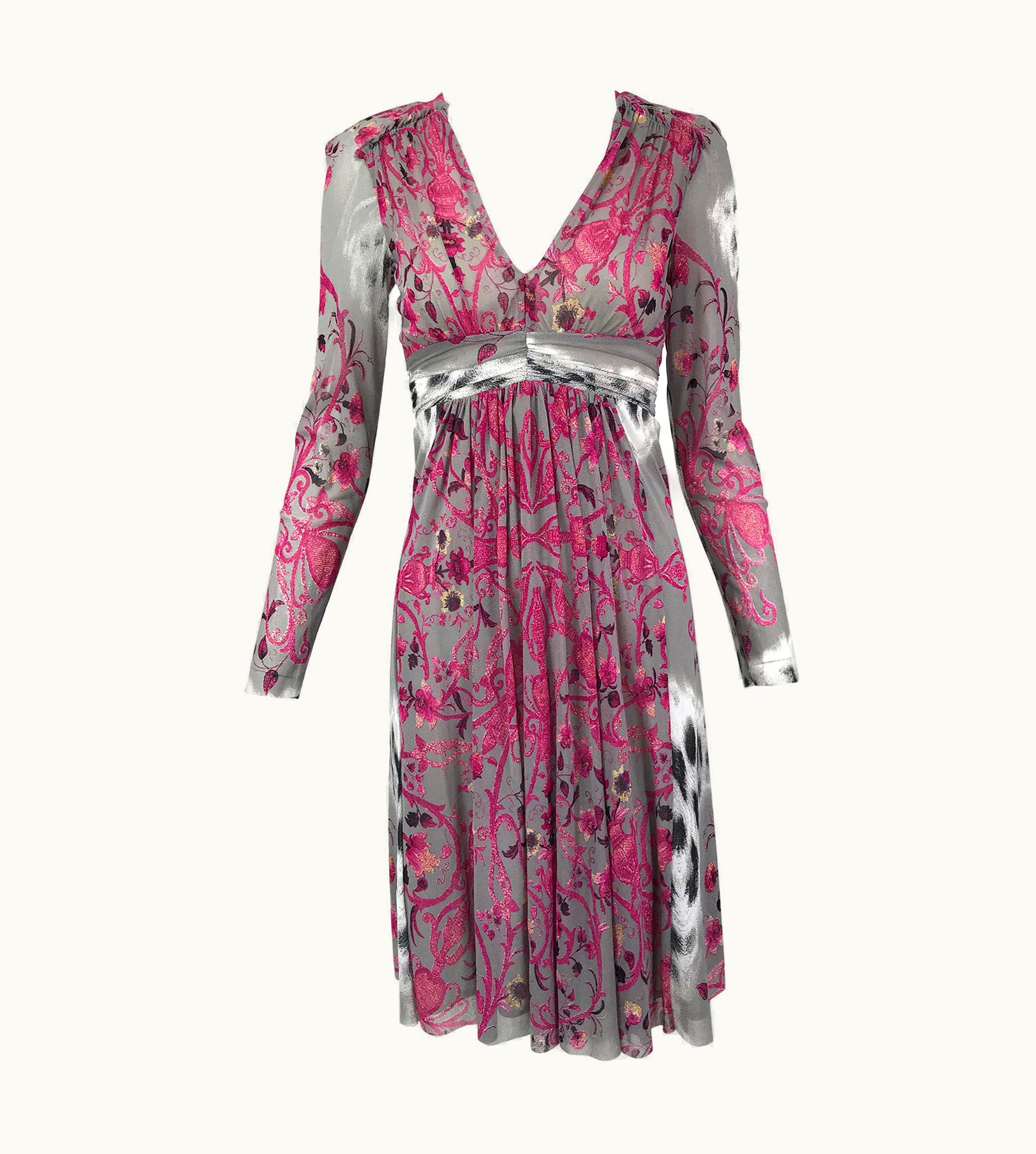 Roberto Cavalli Roberto Cavalli Class V Neck Printed Mesh Empire Bodice Dress