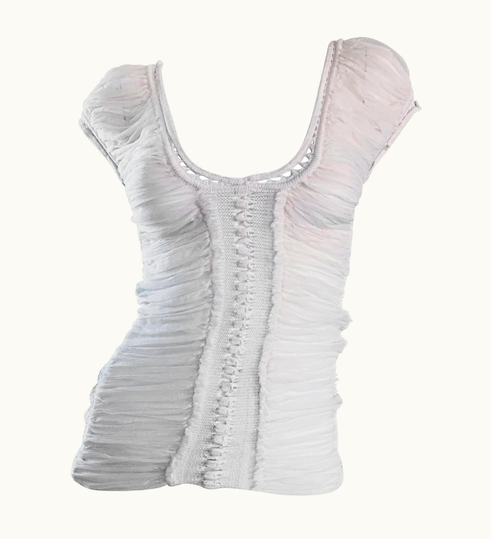 Roberto Cavalli Roberto Cavalli 1990s White Silk Chiffon + Crochet Beautiful Vintage Angelic Top