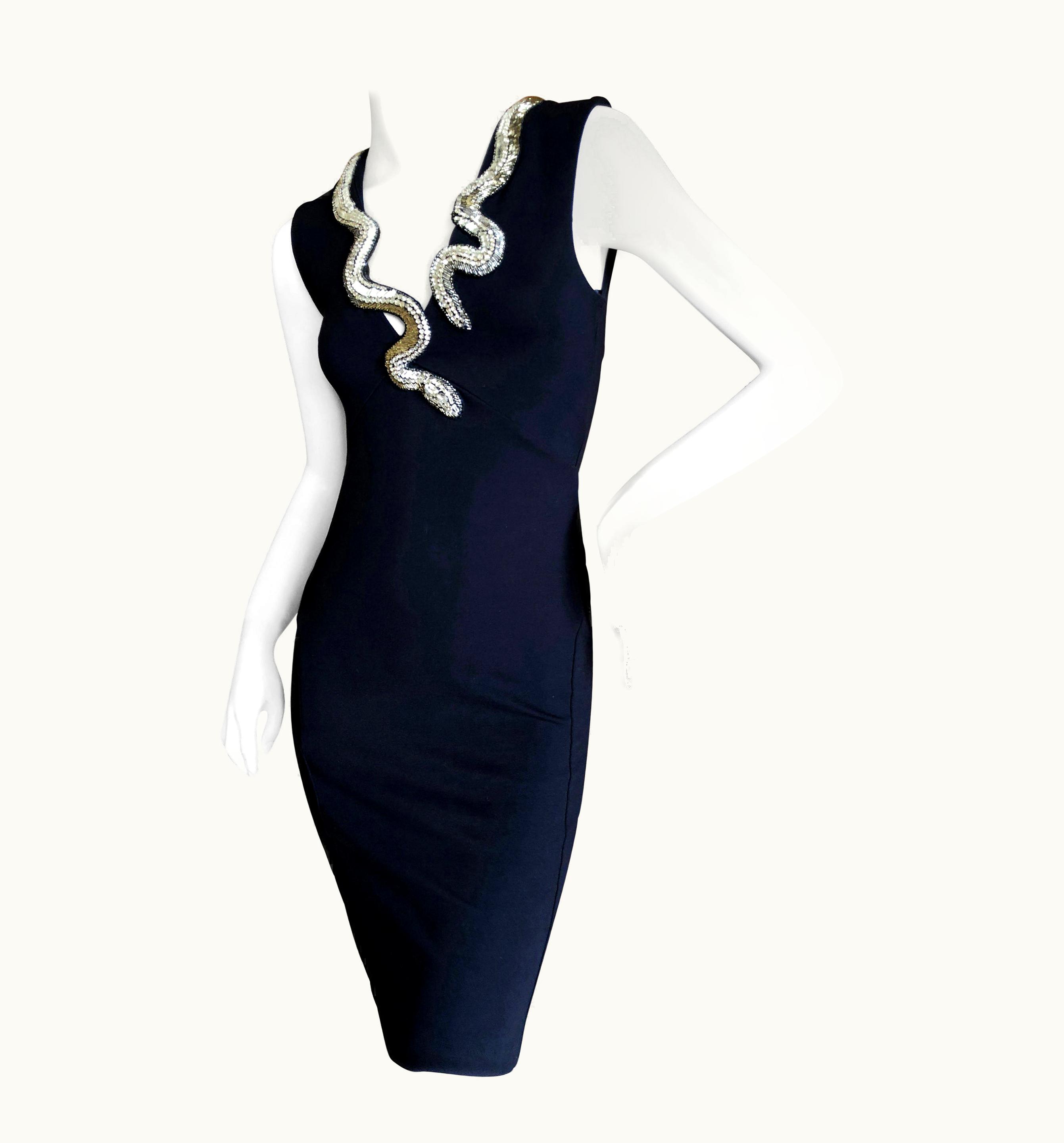 Roberto Cavalli Roberto Cavalli Vintage Black Bodycon Dress W Crystal Embellished Snake Collar UZ0606096
