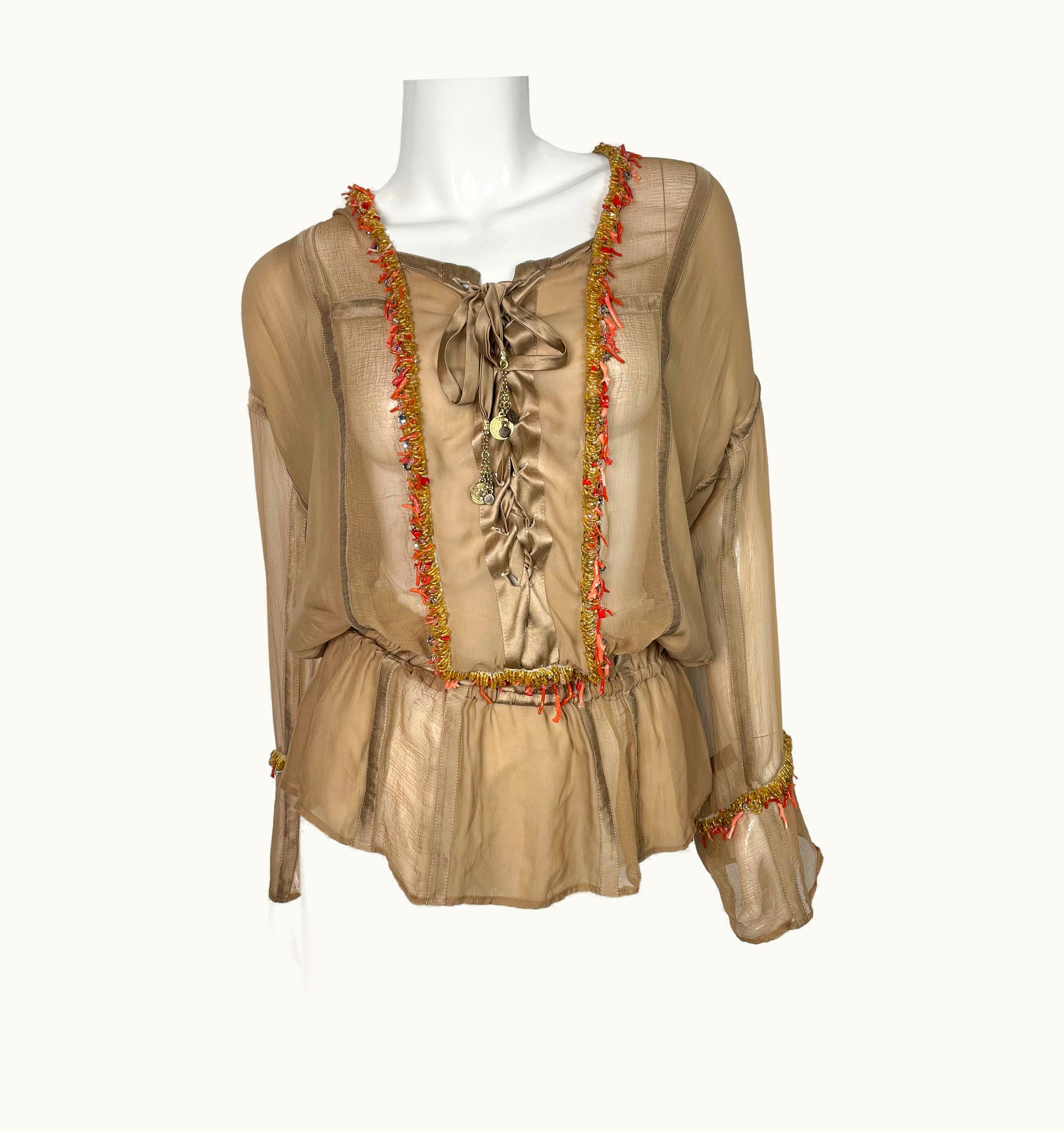 Roberto Cavalli Roberto Cavalli Silk Blouse Decorated With Corals And Beads, 2000s