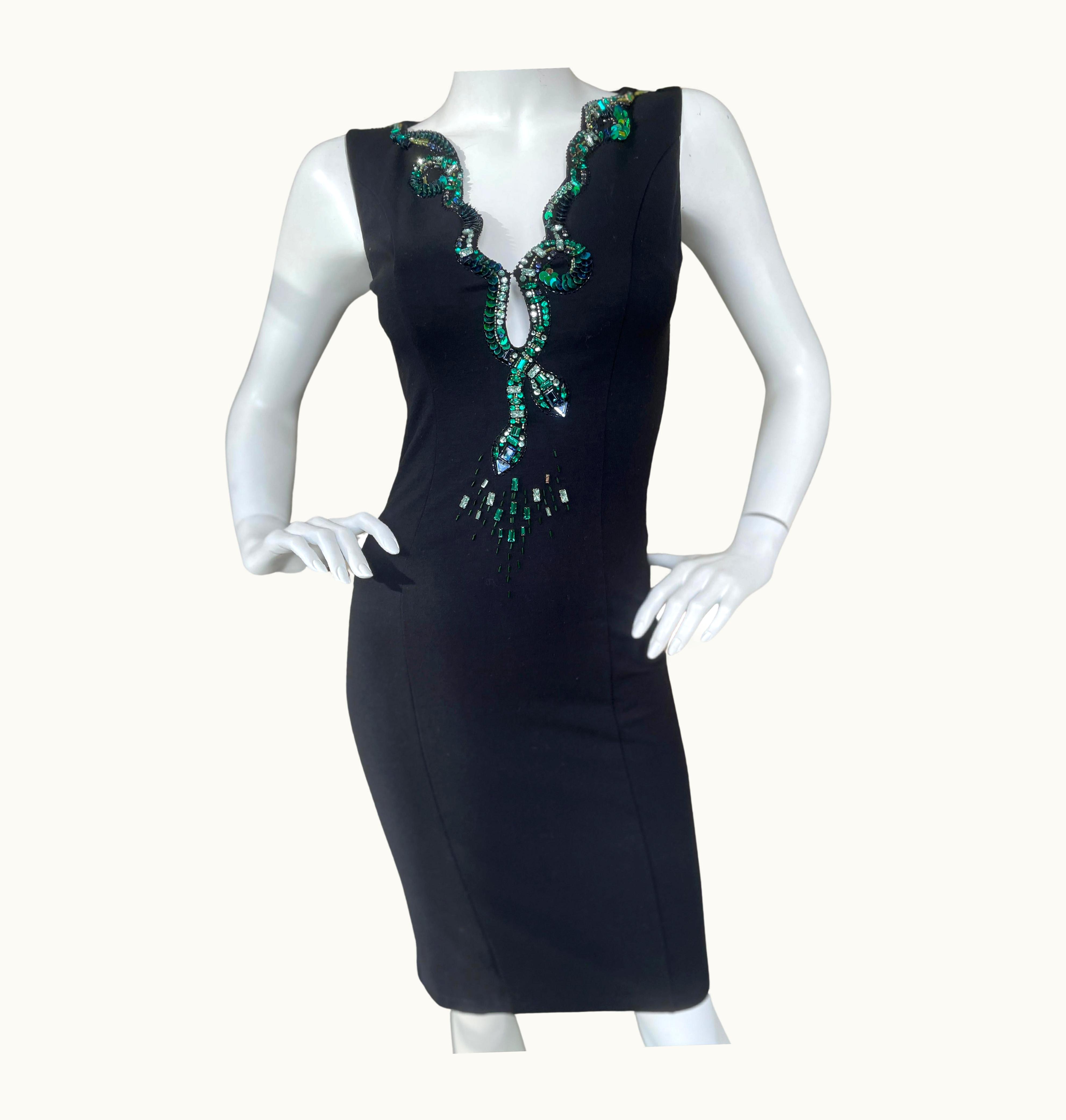 Roberto Cavalli Roberto Cavalli Vintage Black Bodycon Dress W Crystal Embellished Snake Collar UZ0606098