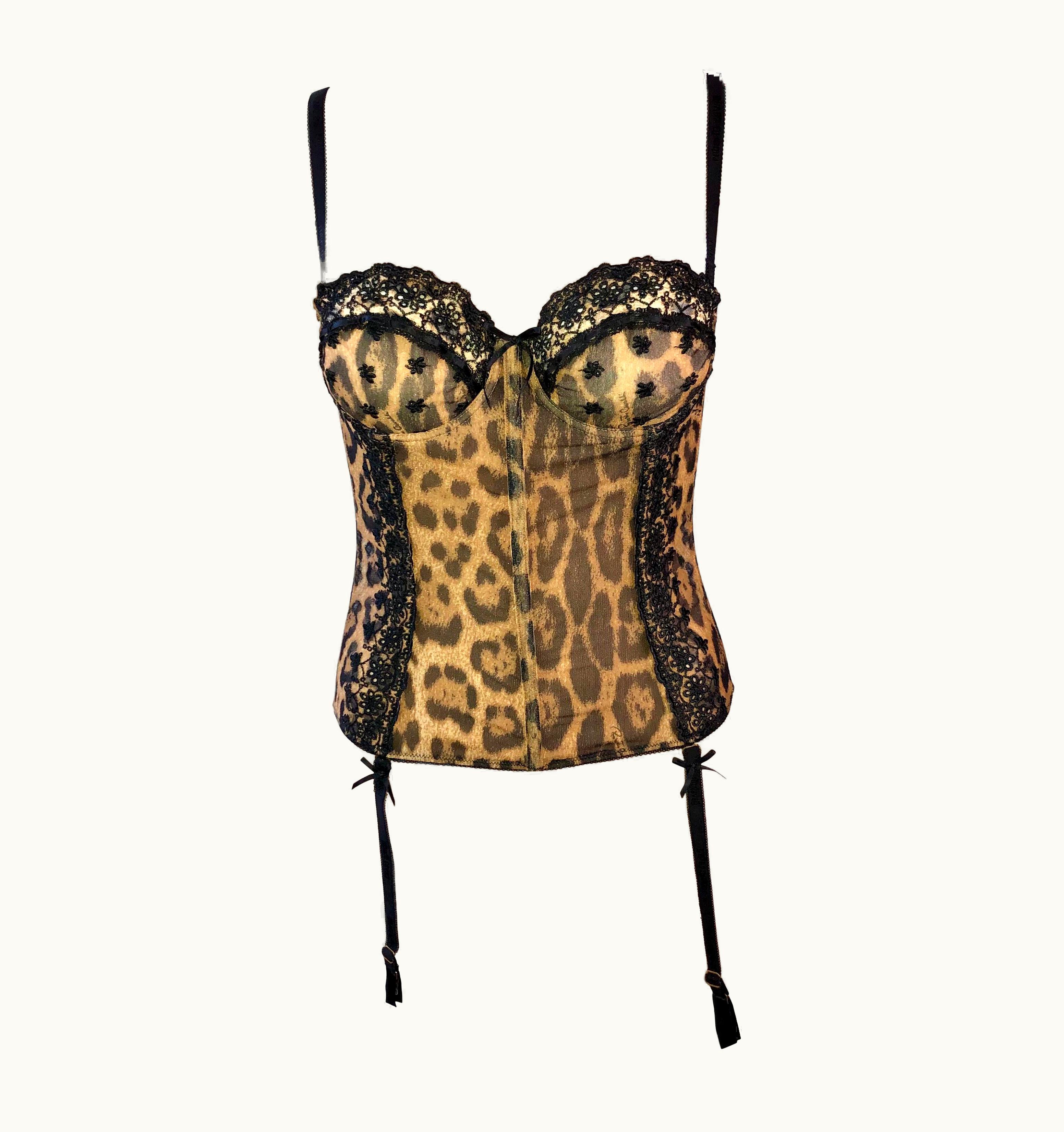 Roberto Cavalli Roberto Cavalli Vintage Unworn Semi Sheer Bustier Corset Leopard Print Top
