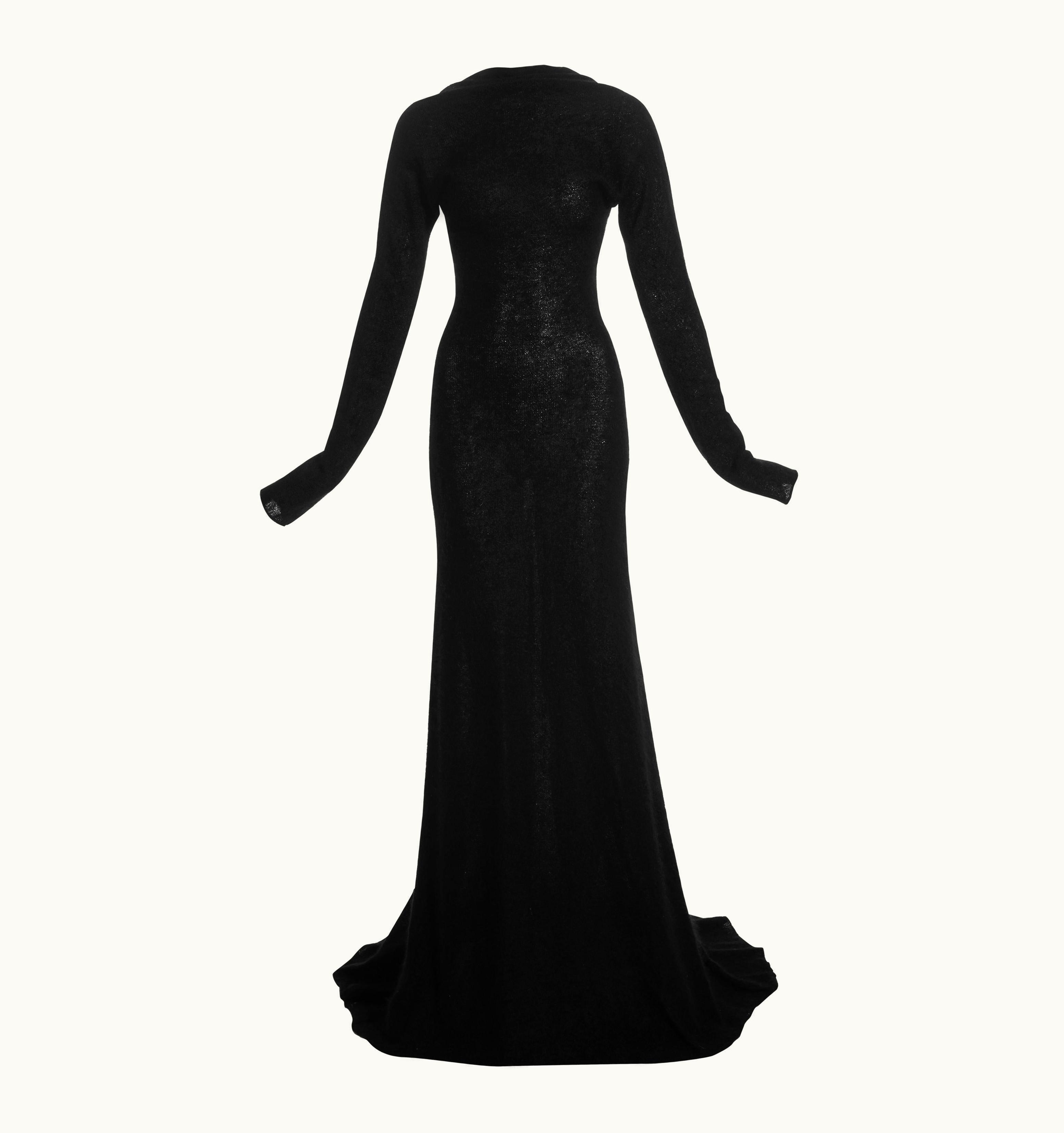 Roberto Cavalli Roberto Cavalli Black Wool Low Back Trained Evening Dress, C. 2000s