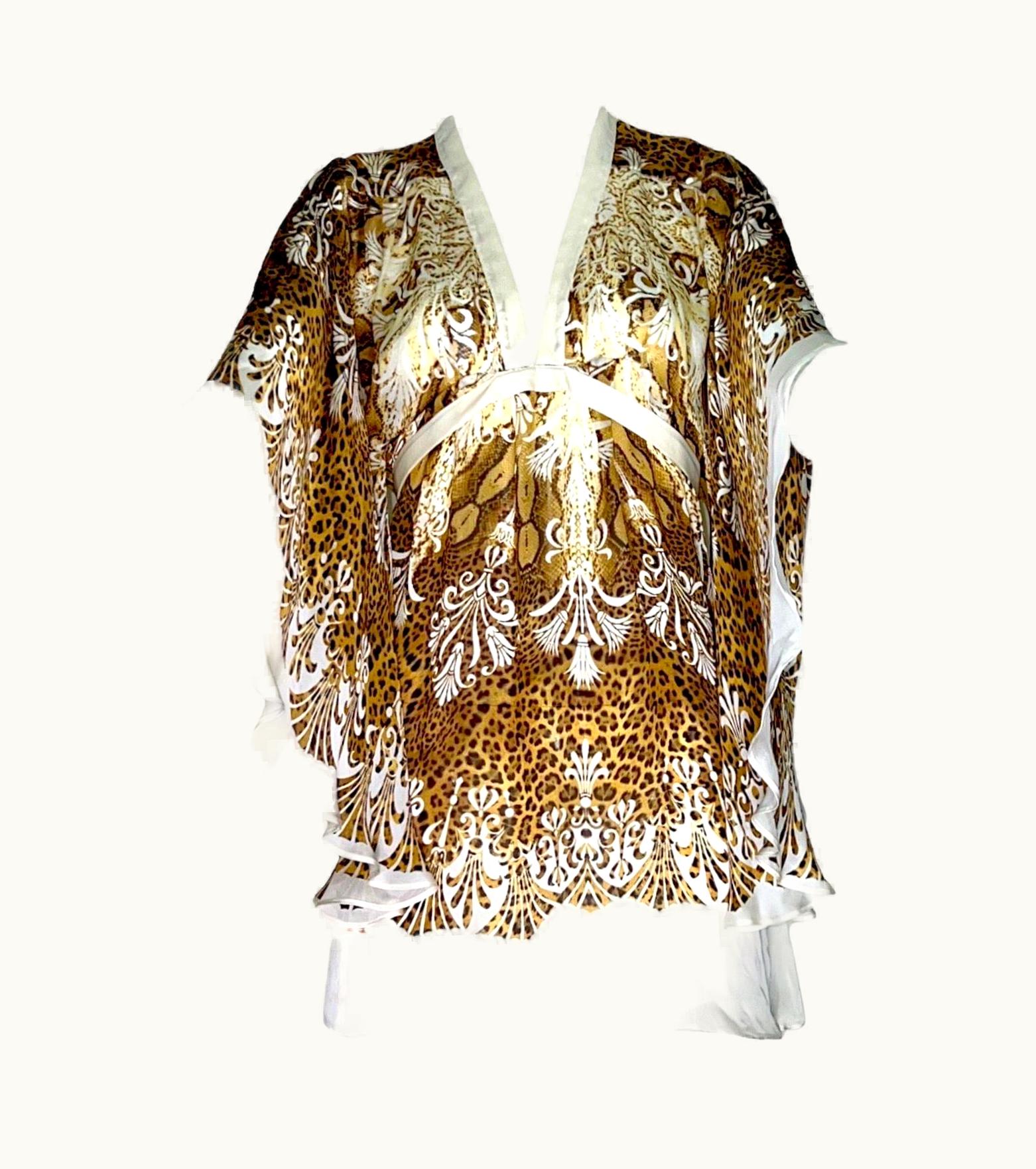 Roberto Cavalli Roberto Cavalli Animal Wild Cat Cheetah Floral Print Silk Tunic