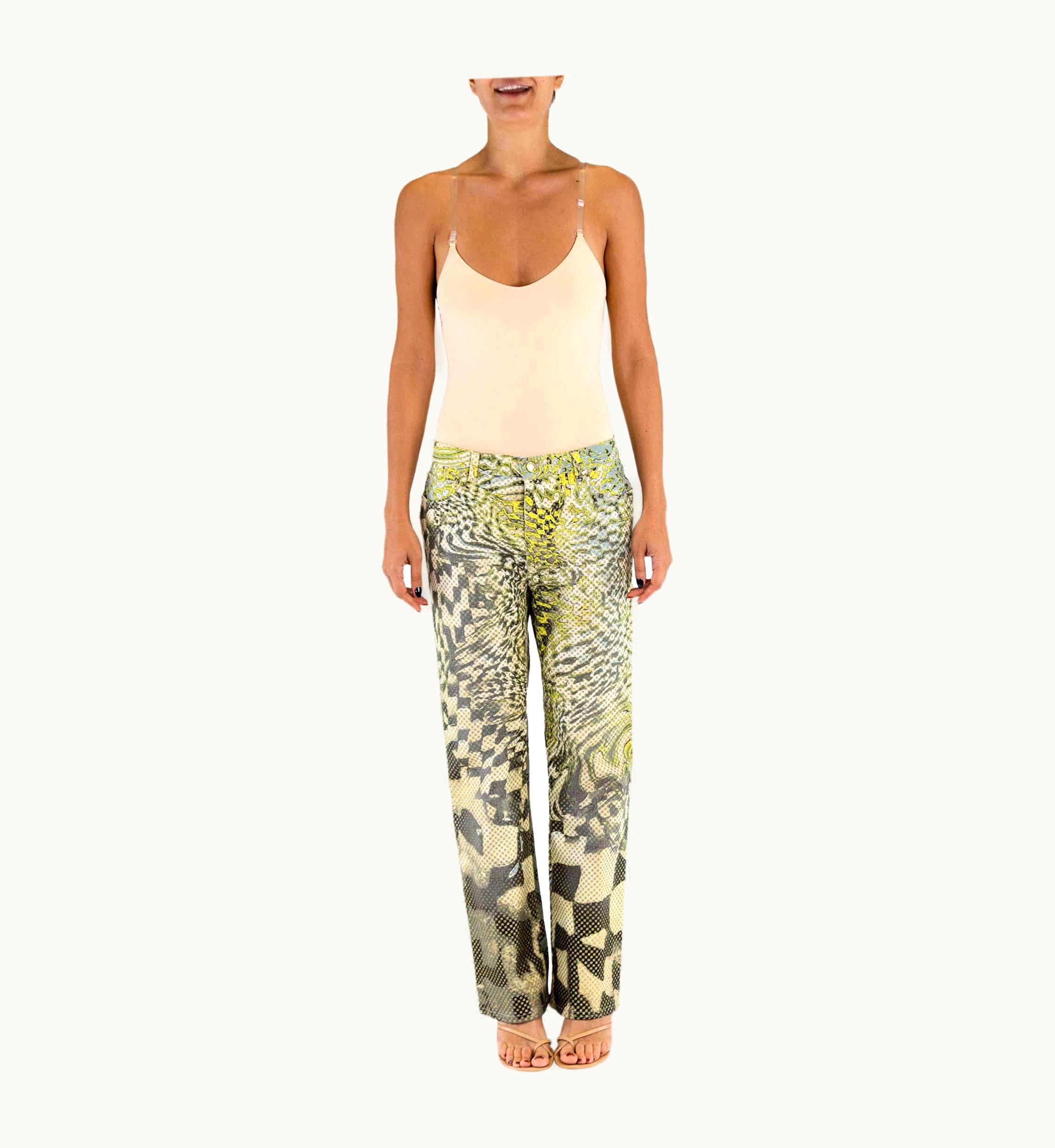 Roberto Cavalli 1990s Roberto Cavalli Black & White Psychedelic Cotton Denim Op-Art Jeans