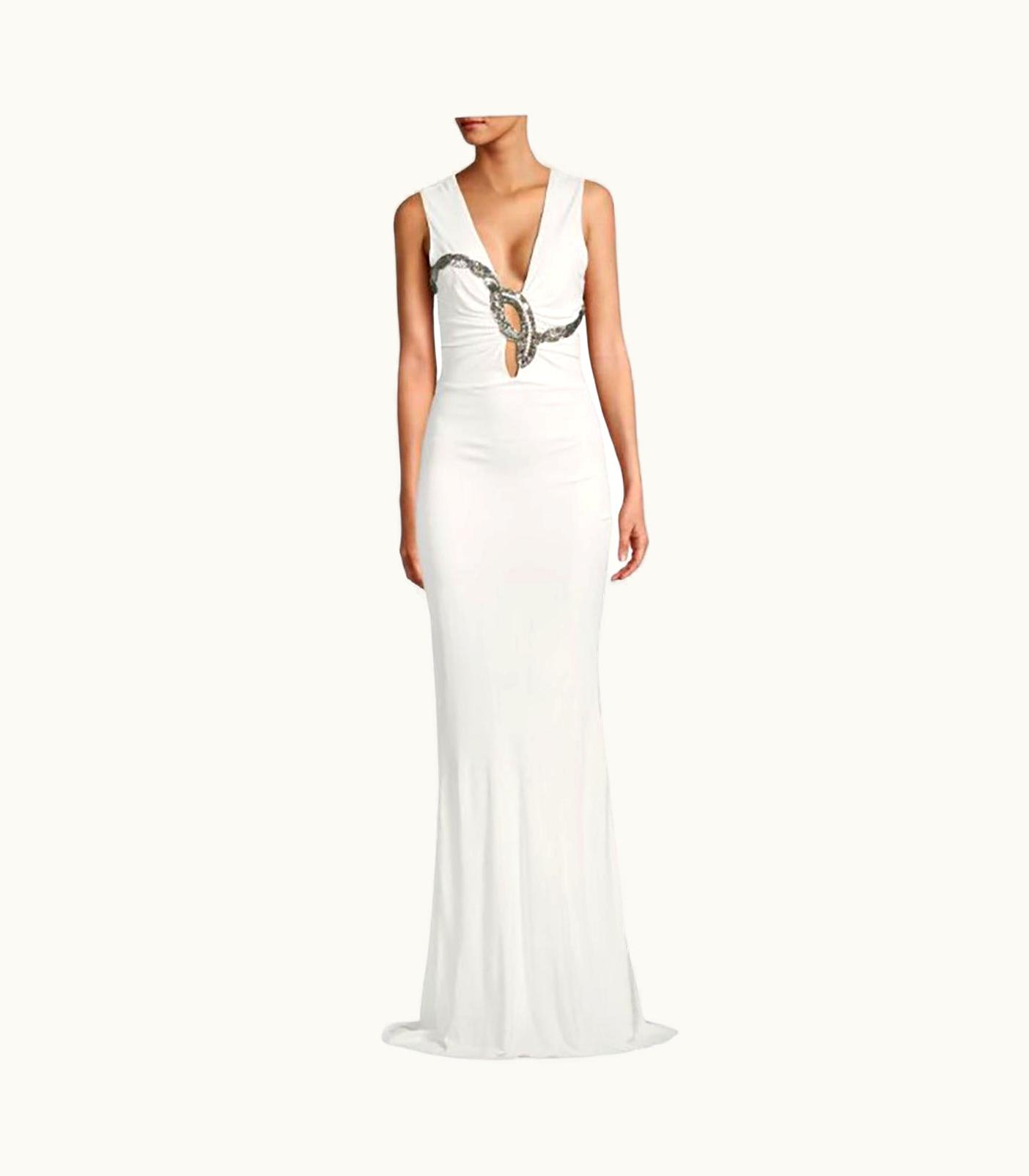 Roberto Cavalli Roberto Cavalli (class) White Metallic Trim Grecian Gown
