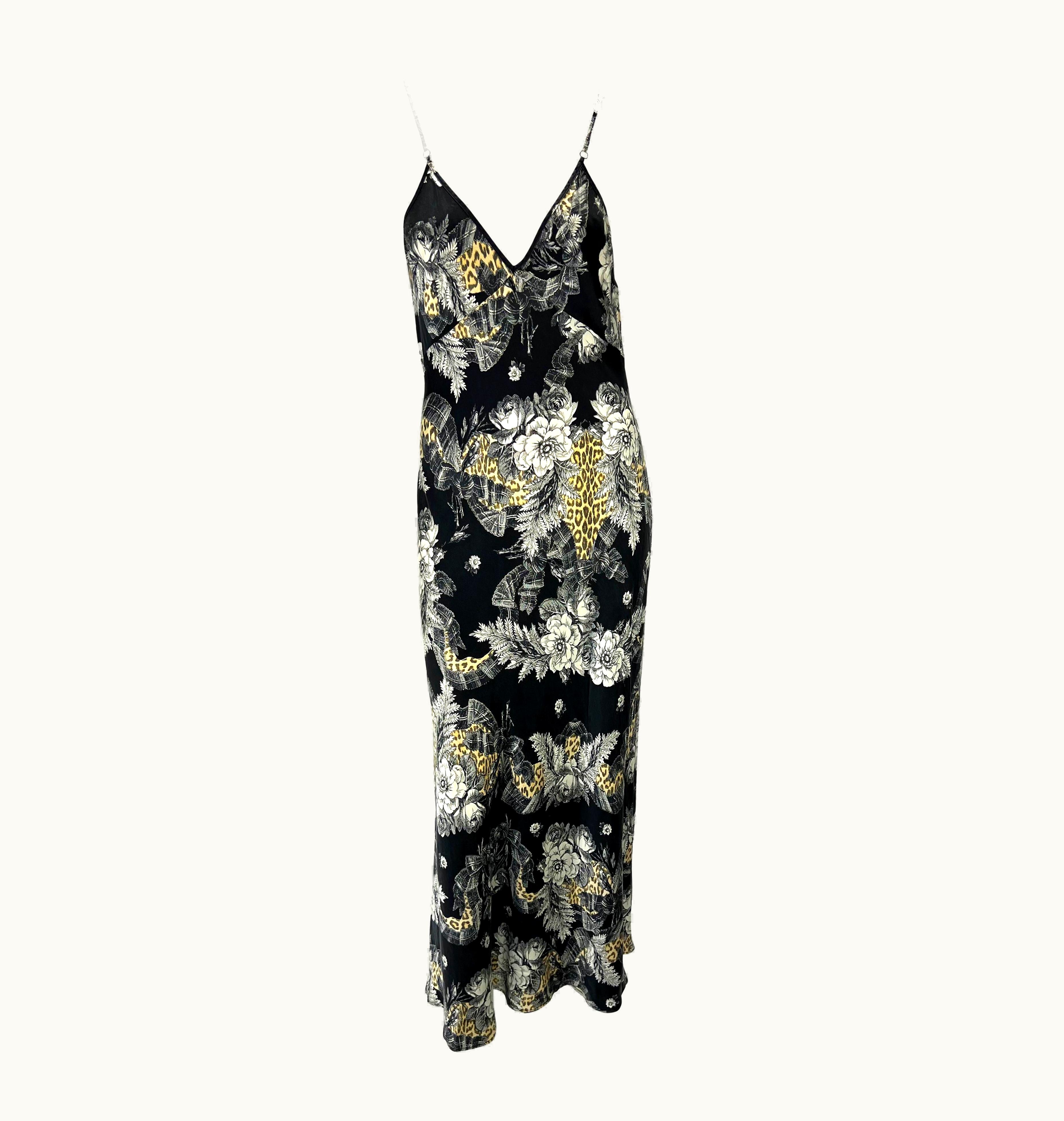 Roberto Cavalli Early 2000s Roberto Cavalli Underwear Silk Floral Cheetah Print Slip Dress