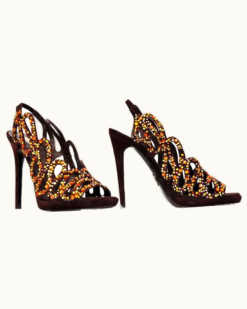 Roberto Cavalli Roberto Cavalli Crystal Embellished Brown Suede Leather Platform Shoes 38