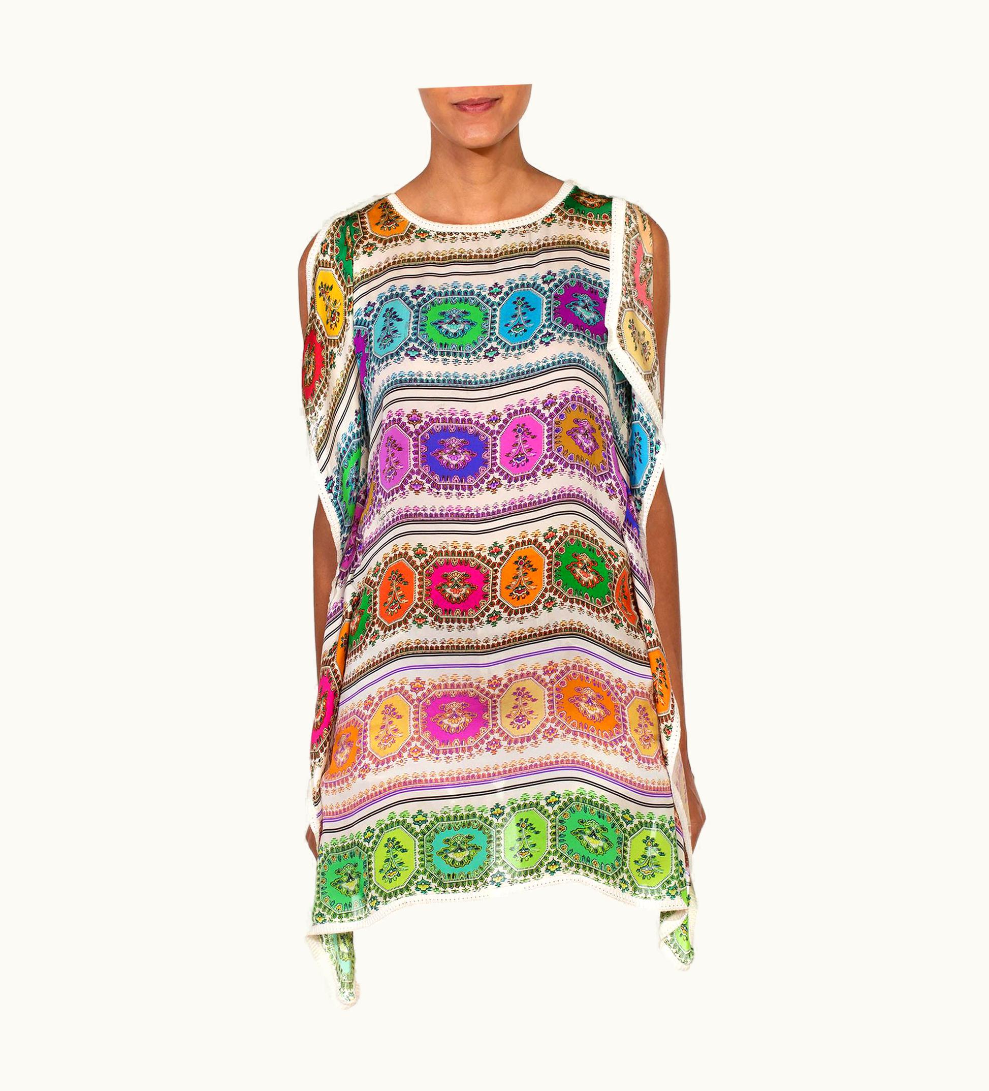 Roberto Cavalli 2000s Roberto Cavalli Rayon & Silk Rainbow Paisley Print Knit Scarf Top