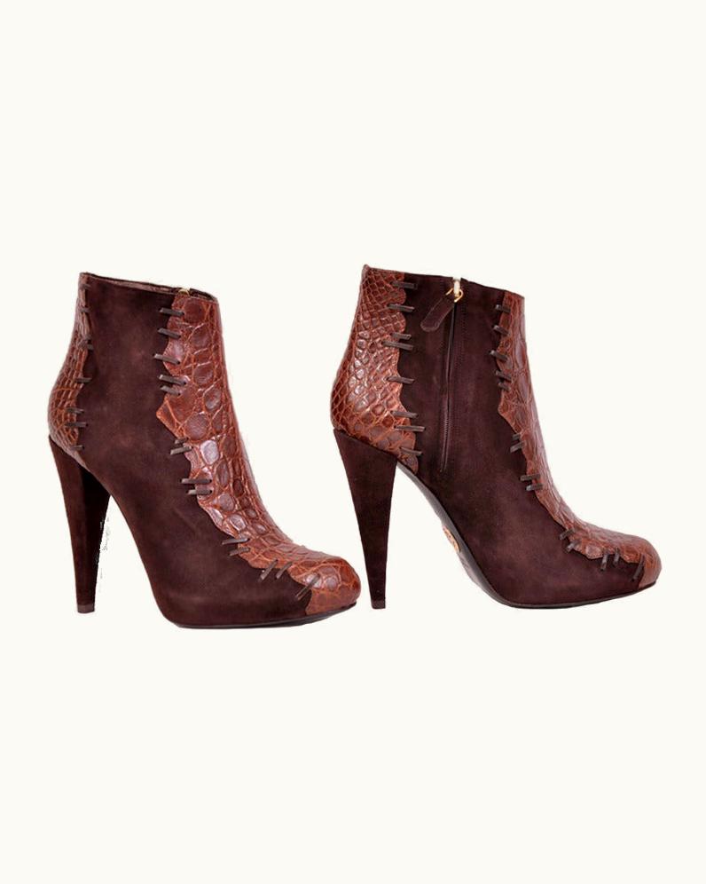Roberto Cavalli Roberto Cavalli Brown Alligator And Suede Ankle Boots