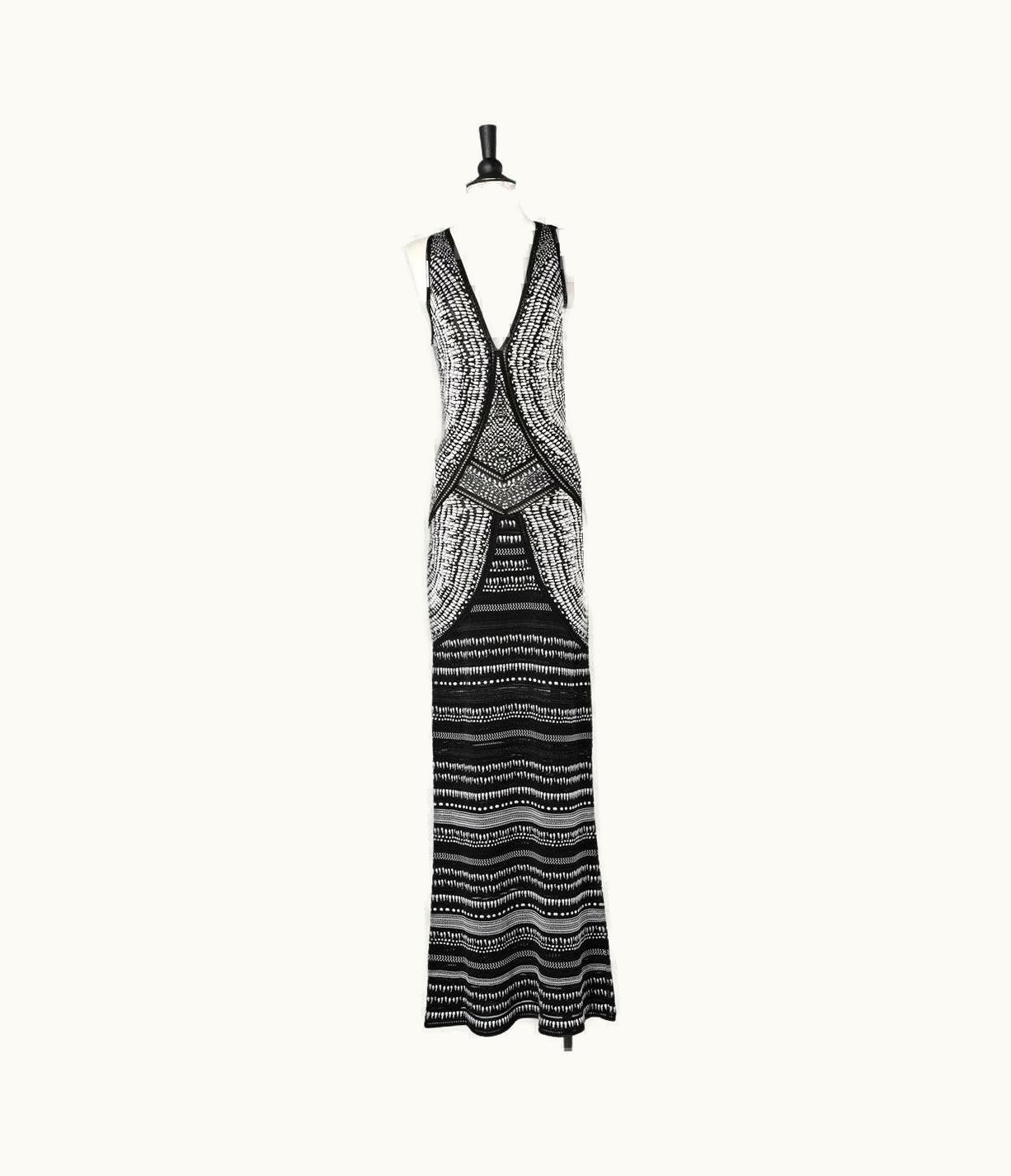 Roberto Cavalli Long Black&white Evening Jacquard Knit In Rayon Roberto Cavalli