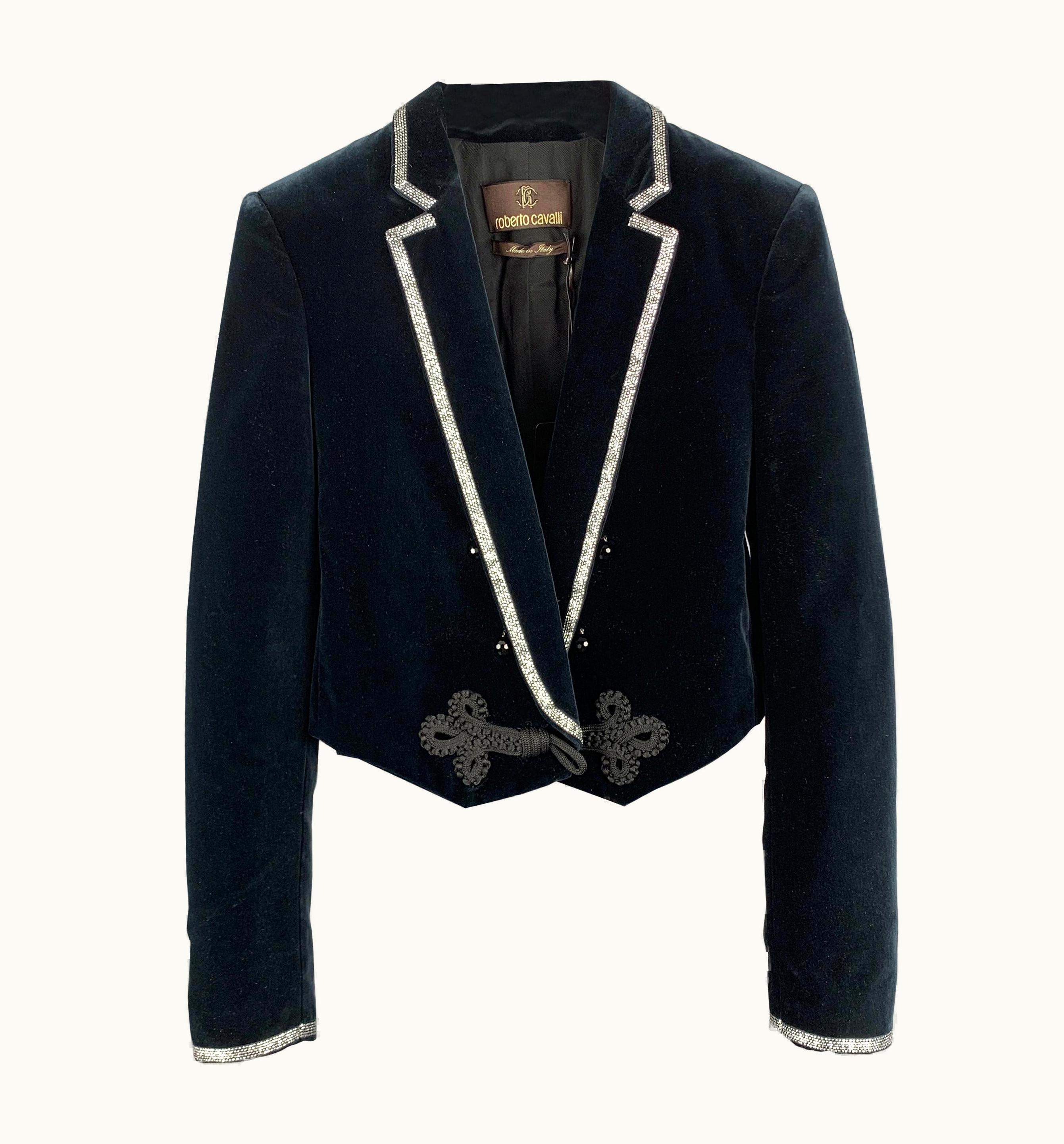 Roberto Cavalli Roberto Cavalli Navy Cotton Velvet Beaded Lapel Tails Jacket
