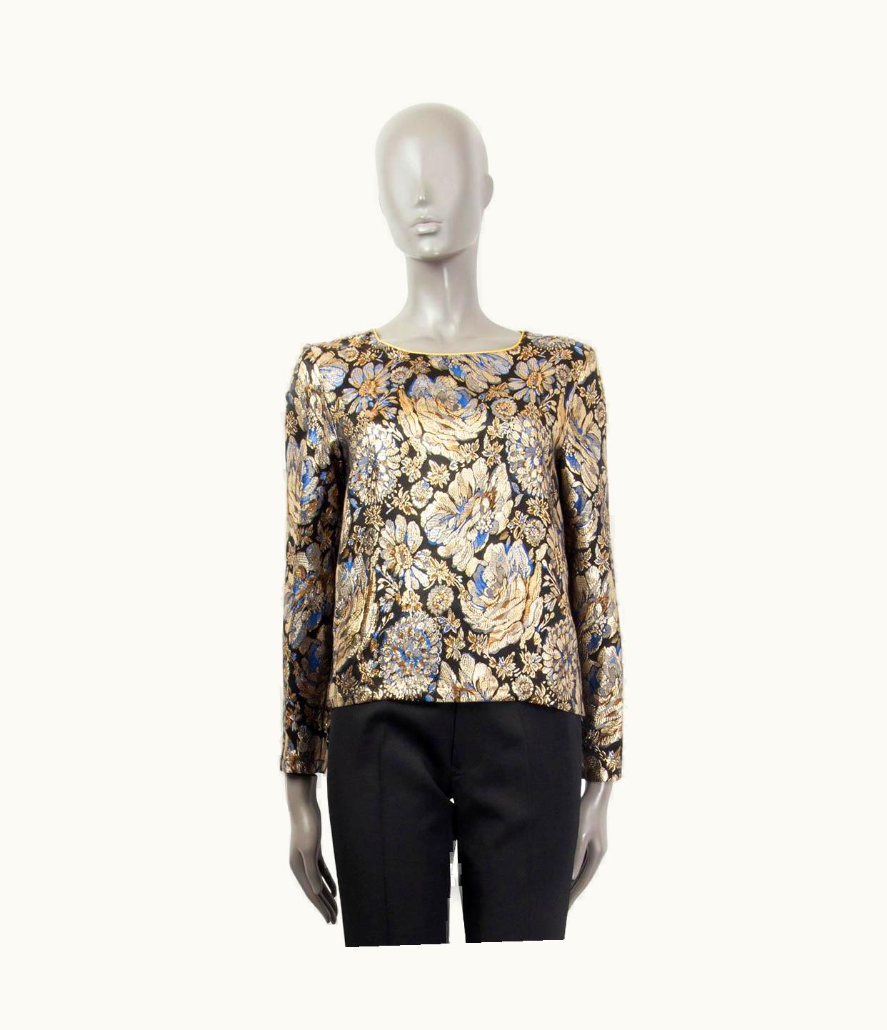 Roberto Cavalli Class Roberto Cavalli Gold Floral Jacquard Blouse Shirt