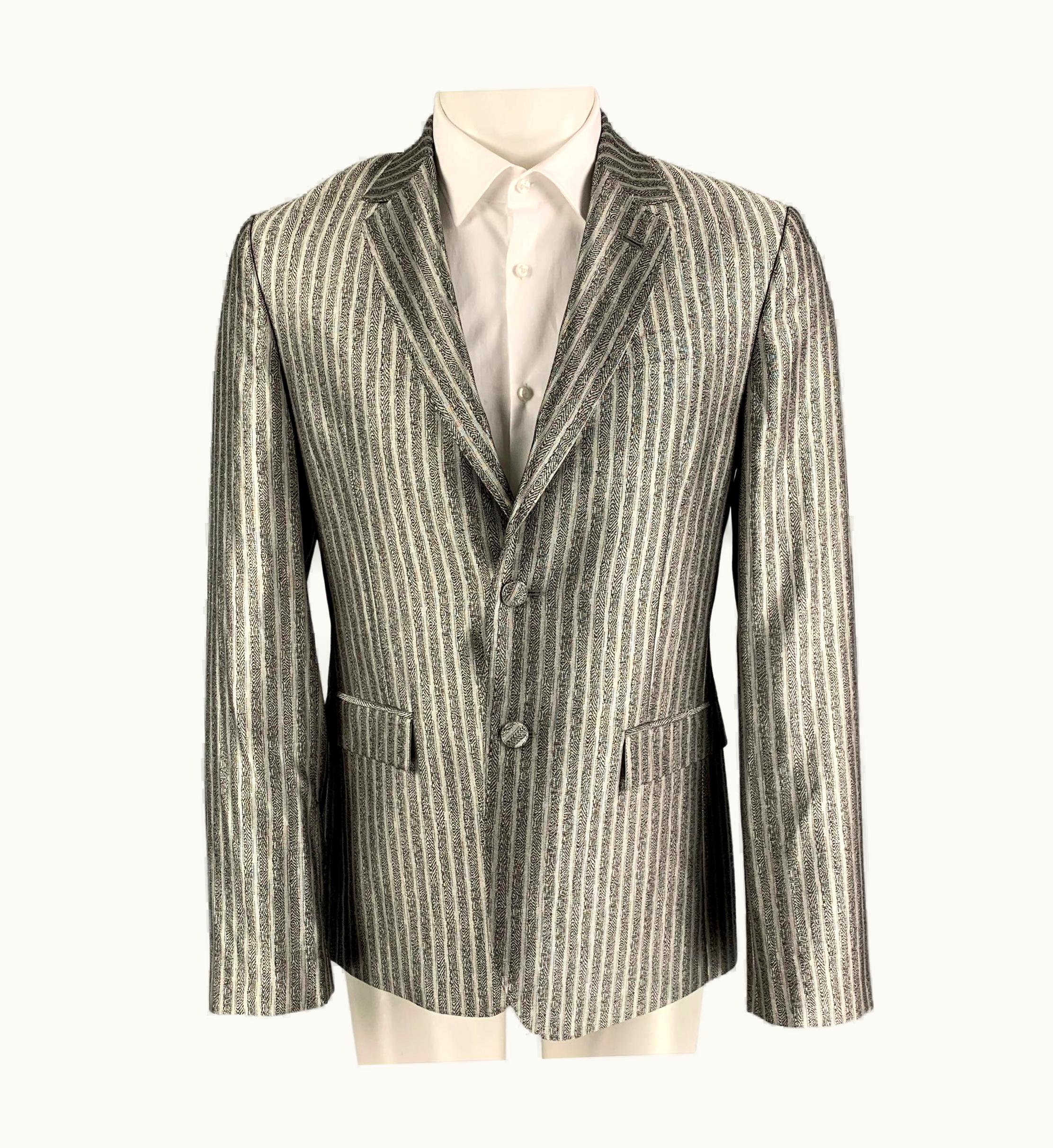 Roberto Cavalli Roberto Cavalli Silver Black Stripe Wool Silk Sport Coat