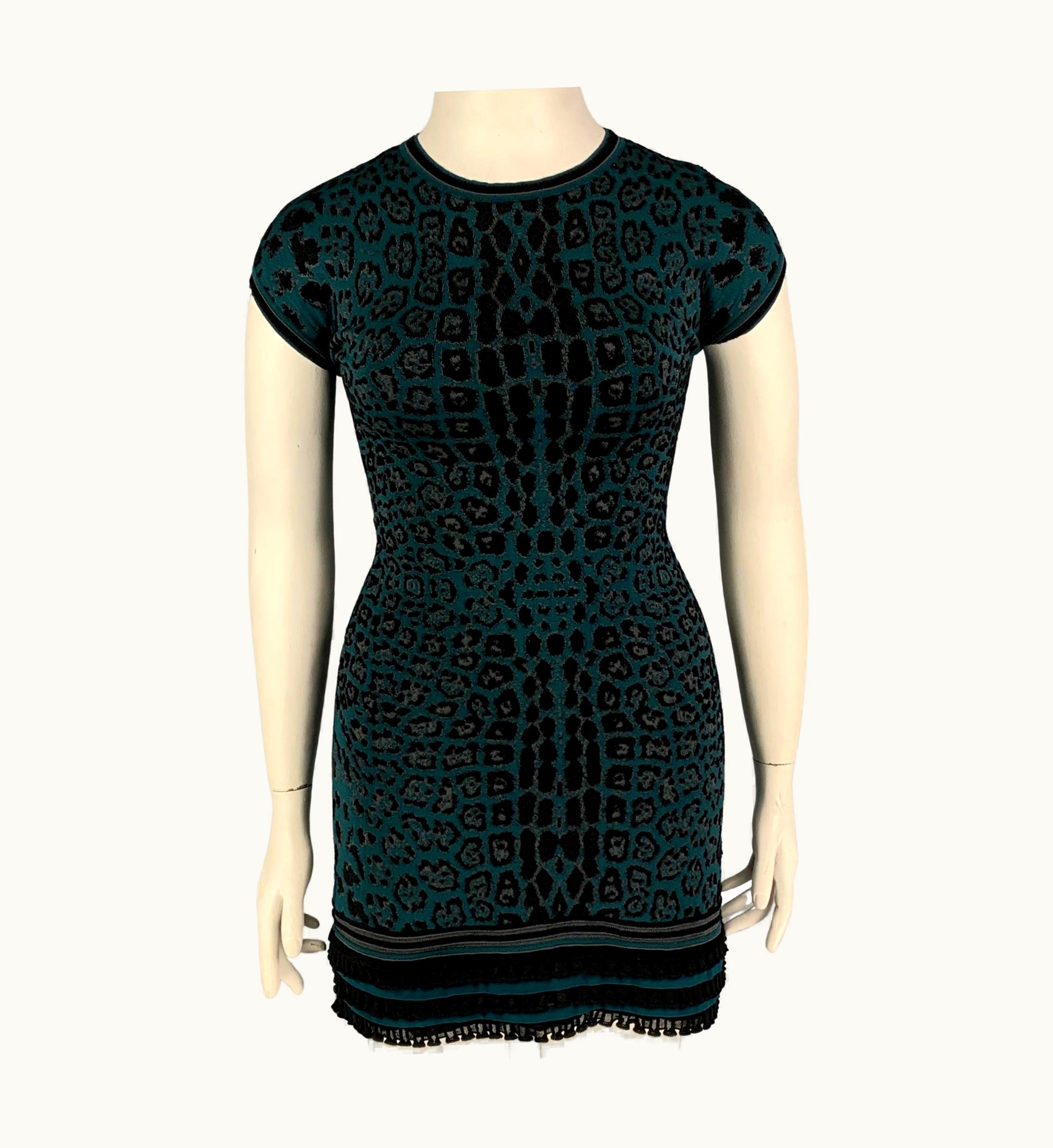 Roberto Cavalli Roberto Cavalli Black Green Animal Print Viscose Blend Dress