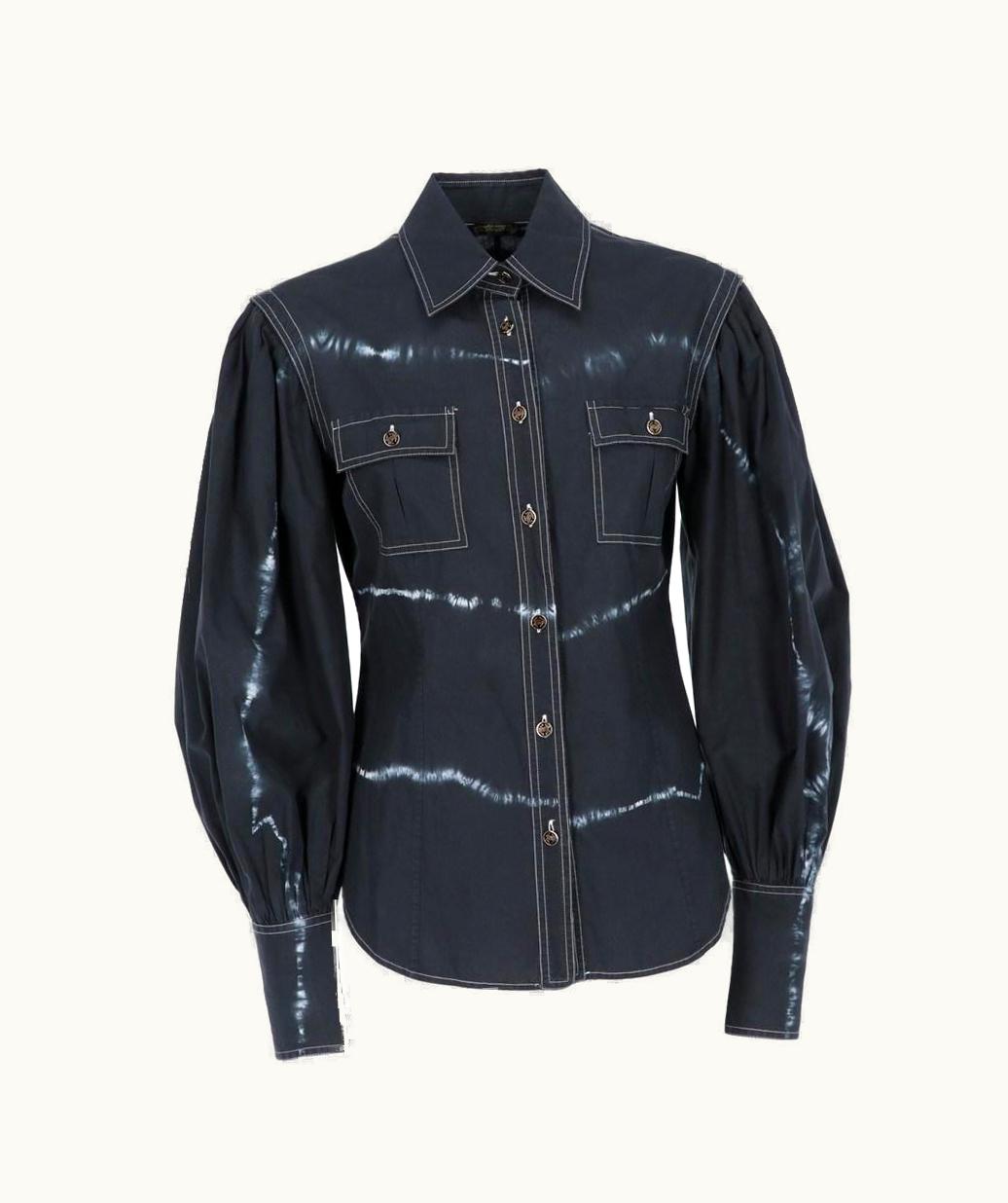 Roberto Cavalli 2000s Roberto Cavalli Blu Tie Dye Cotton Shirt With Classic Collar