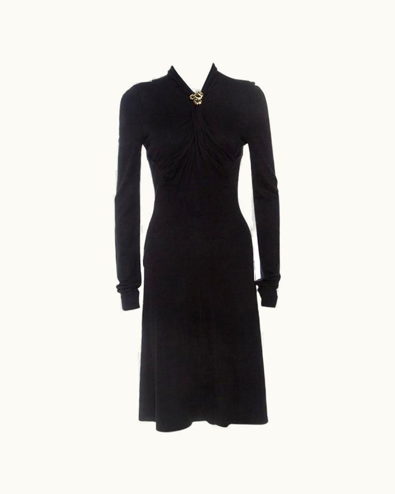 Roberto Cavalli Roberto Cavalli Black Knit Serpent Brooch Detail Long Sleeve Dress