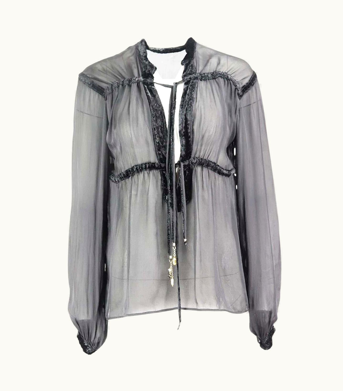 Roberto Cavalli Roberto Cavalli Velvet Trimmed Silk Georgette Blouse It 40 Uk