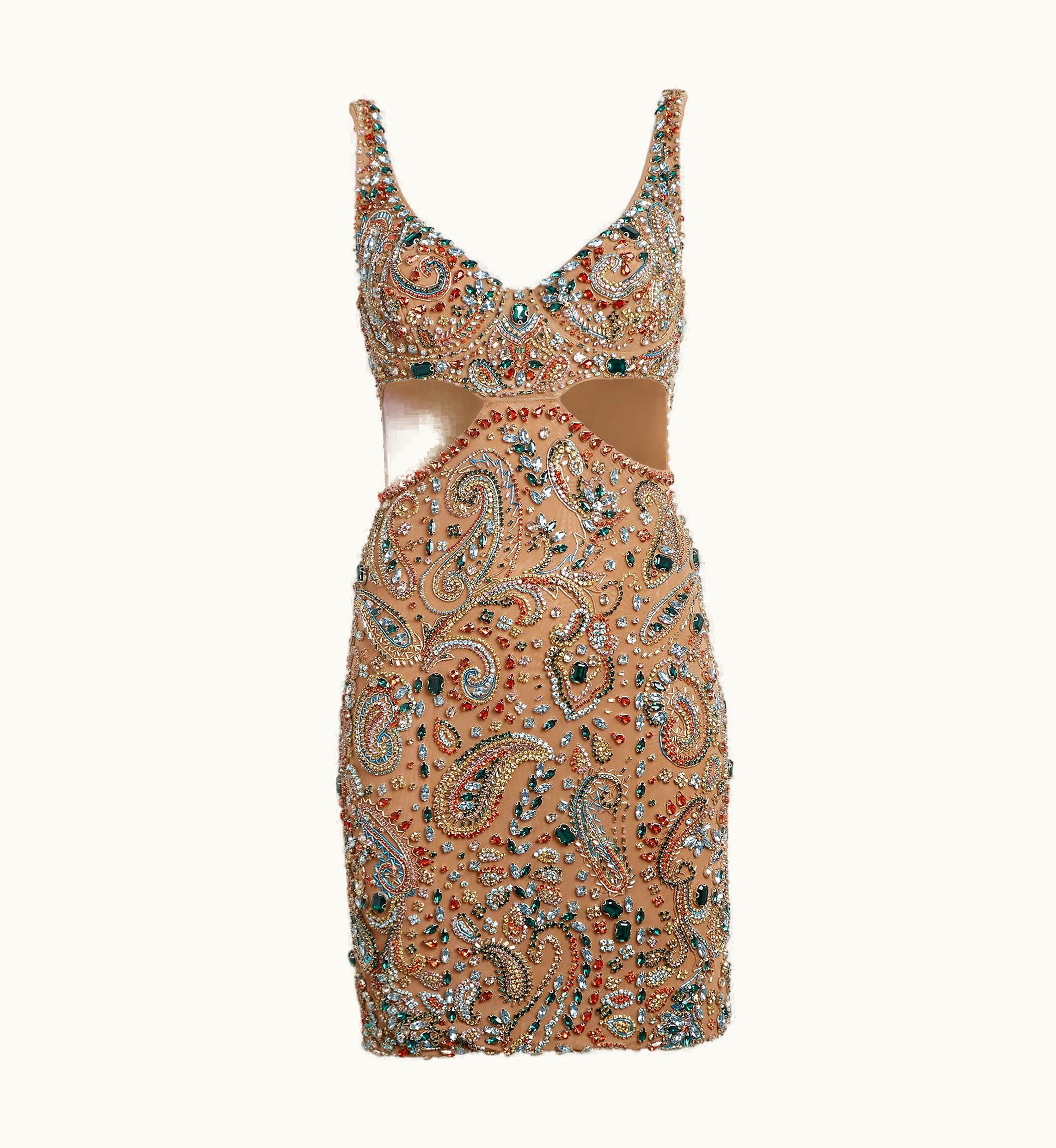 Roberto Cavalli Roberto Cavalli Embellished Multicolor Paisley Cut Out Cocktail Dress UZ0606183