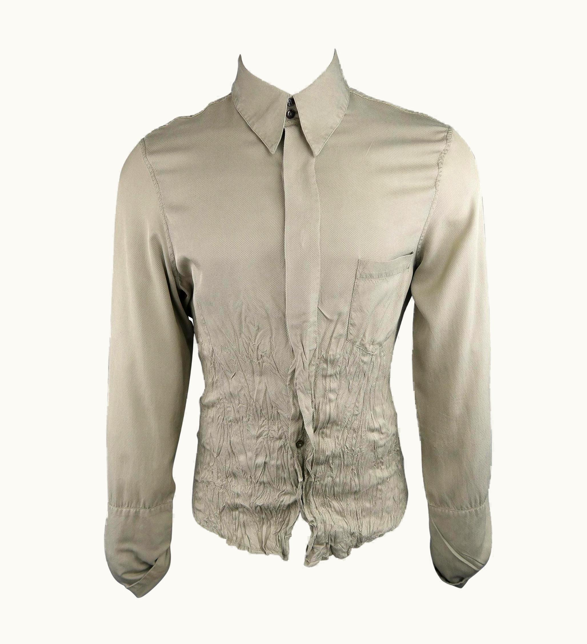 Roberto Cavalli Roberto Cavalli Olive Nailhead Cotton Wrinkled Gathered Waist Long Sleeve Shirt