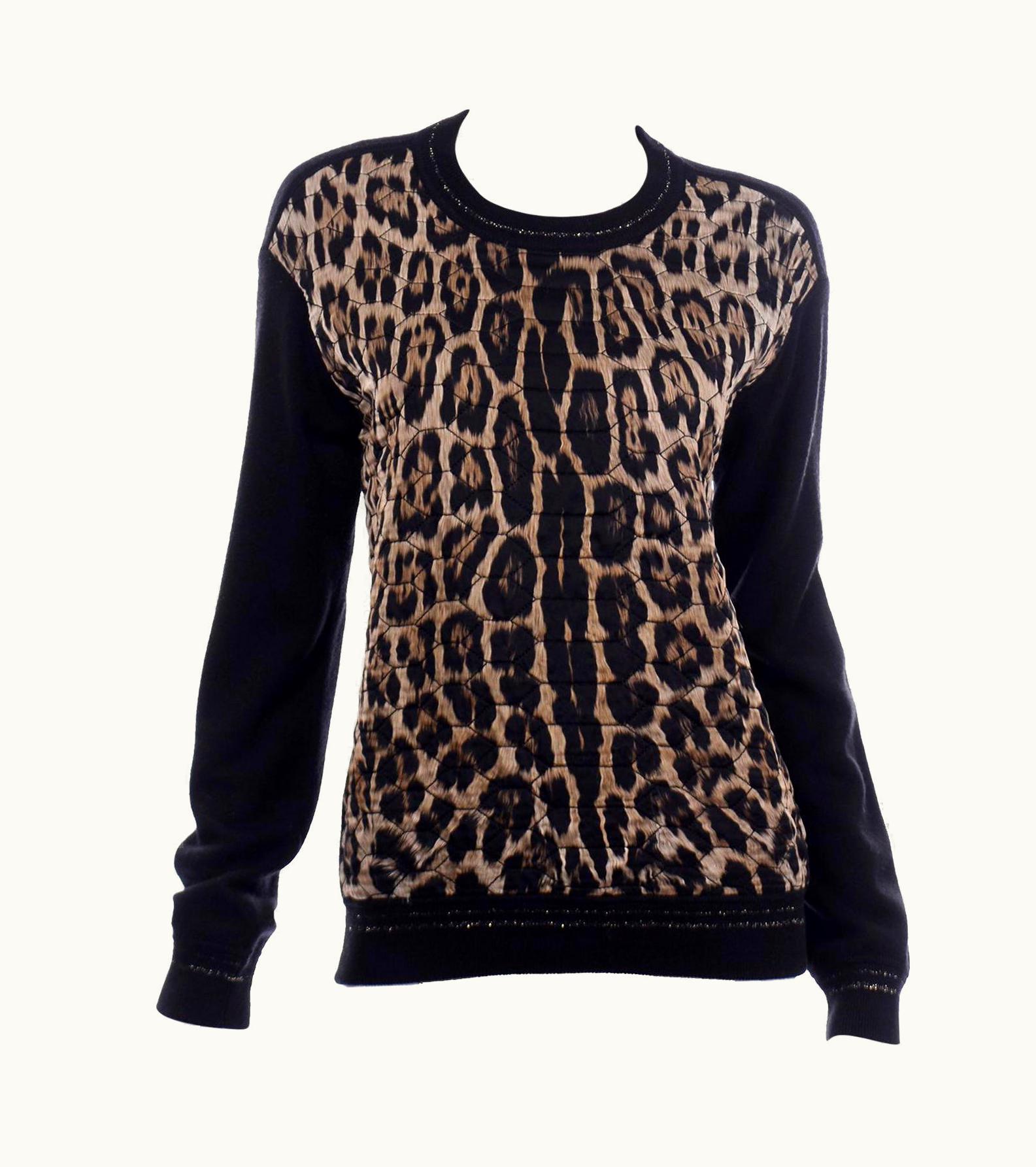 Roberto Cavalli Roberto Cavalli Quilted Silk And Wool Knit Leopard Print Sweater Top