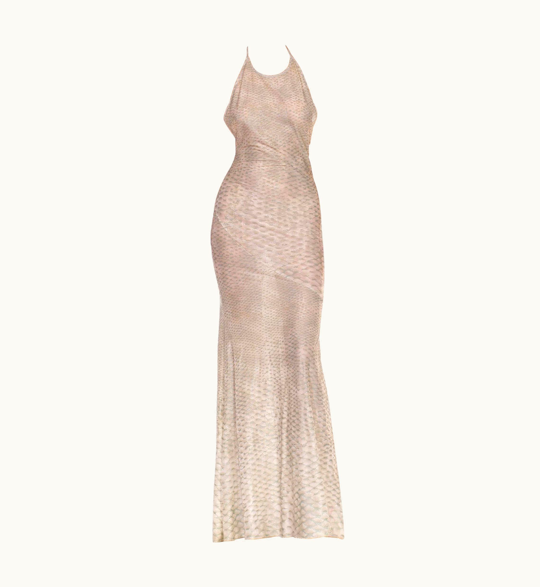 Roberto Cavalli 2000s Roberto Cavalli Ivory & Light Blue Polyester Blend Faded Snake Print Halt
