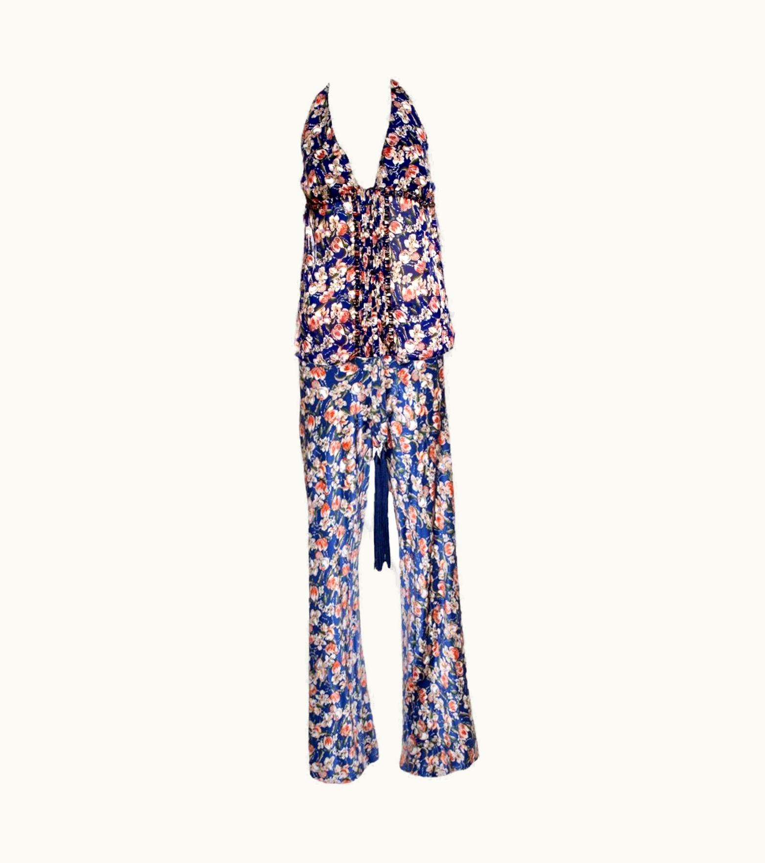 Roberto Cavalli Roberto Cavalli Signature Floral Print Silk Pants Trousers Lounge Suit Set