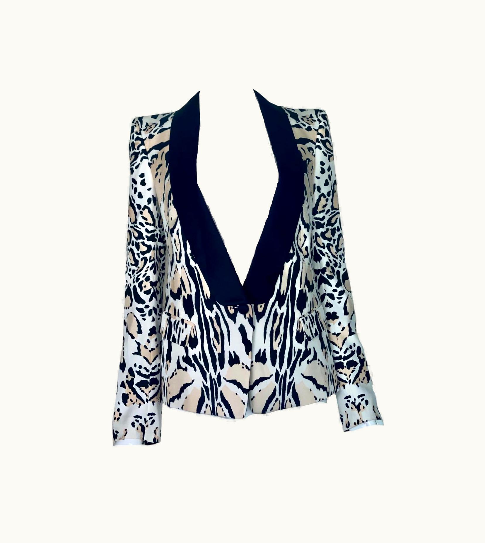 Roberto Cavalli Unworn Roberto Cavalli Silk Animal Print Tuxedo Smoking Evening Blazer Jacket