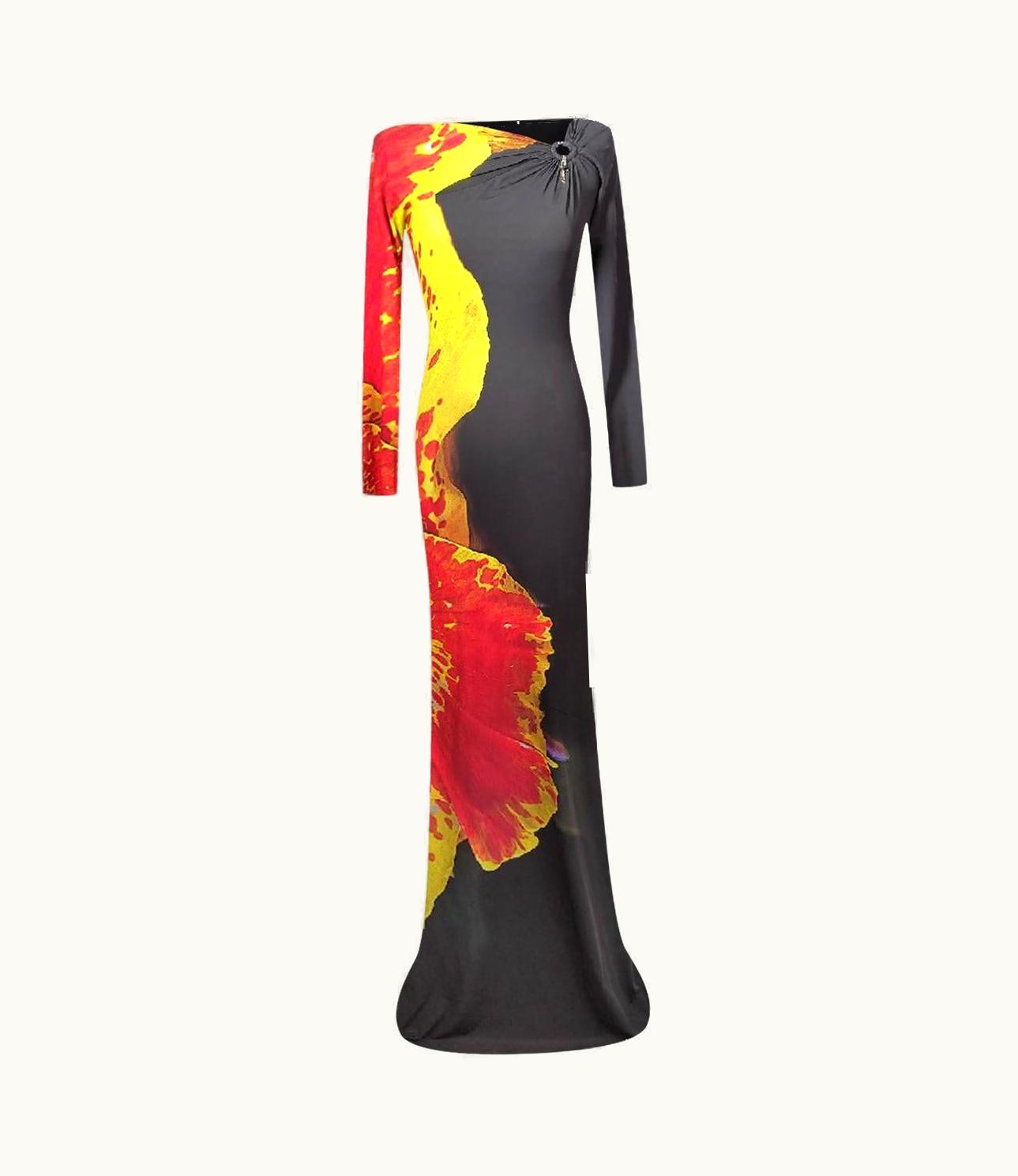 Roberto Cavalli Roberto Cavalli Floor-length Black Dress With Floral Print