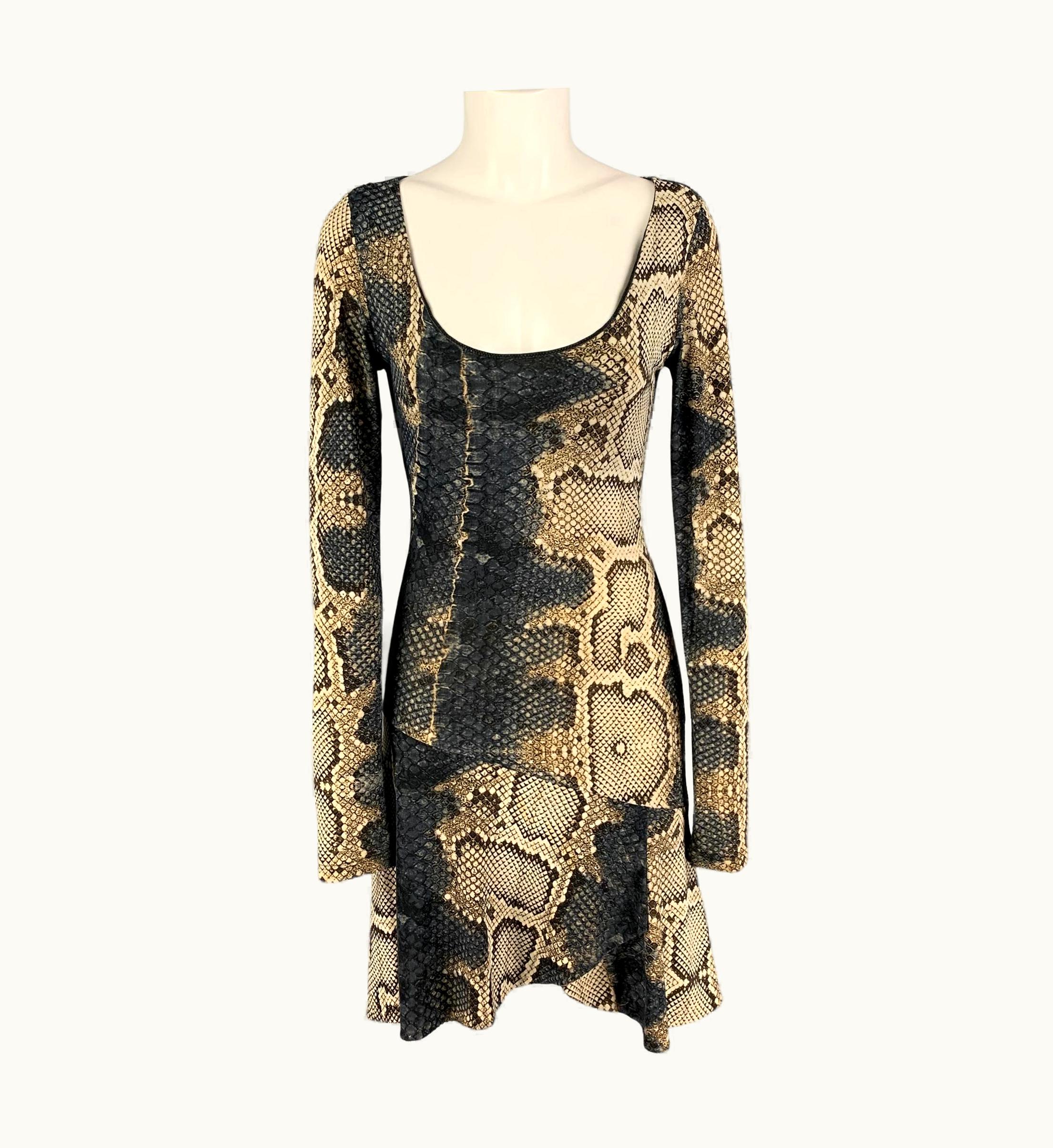 Roberto Cavalli Roberto Cavalli Beige Brown Polyamide Long Sleeve A-line Dress
