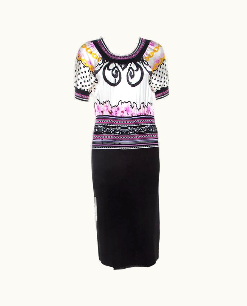 Roberto Cavalli Class By Roberto Cavalli Multicolor Printed Bodice Knit Detail Sheath Dress