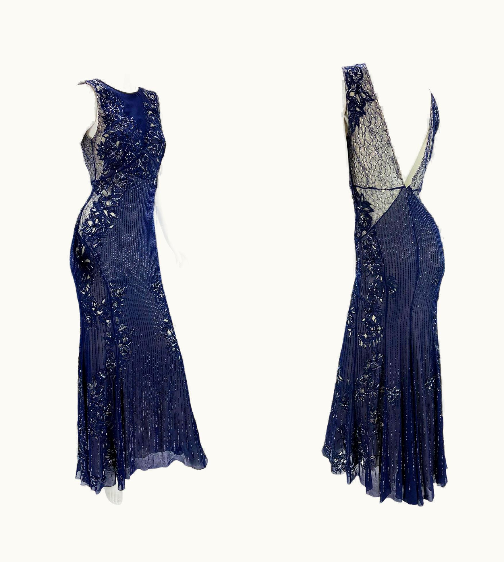 Roberto Cavalli Roberto Cavalli Blue Silk Fully Embellished Dress Gown Italian 42 - Us