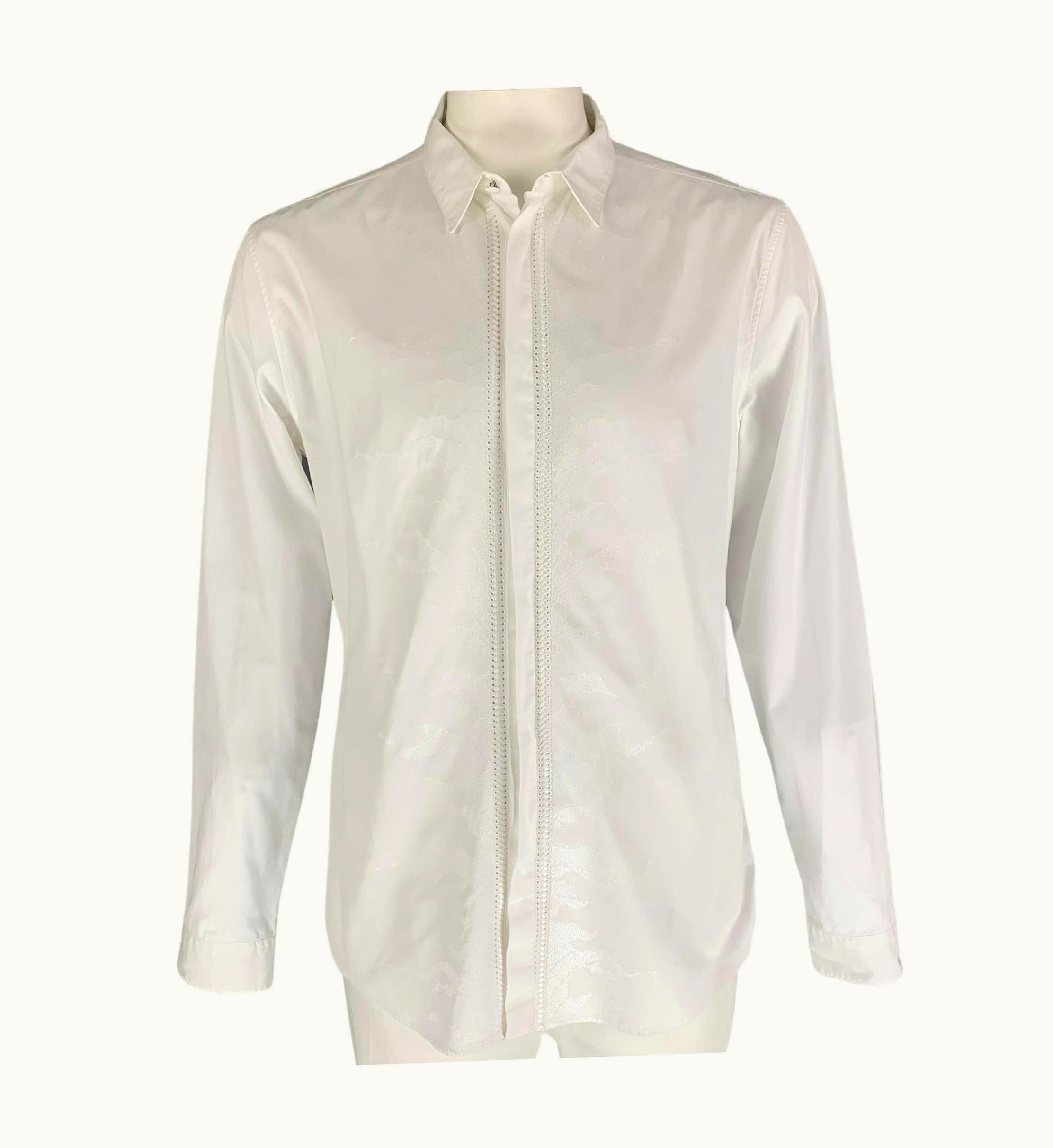 Roberto Cavalli Roberto Cavalli White Embroidery Cotton Hidden Placket Long Sleeve Shirt