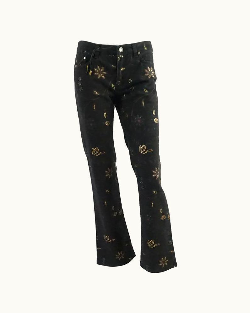Roberto Cavalli Roberto Cavalli Black Jeans With Gold Metallic Floral Print, - Nwt