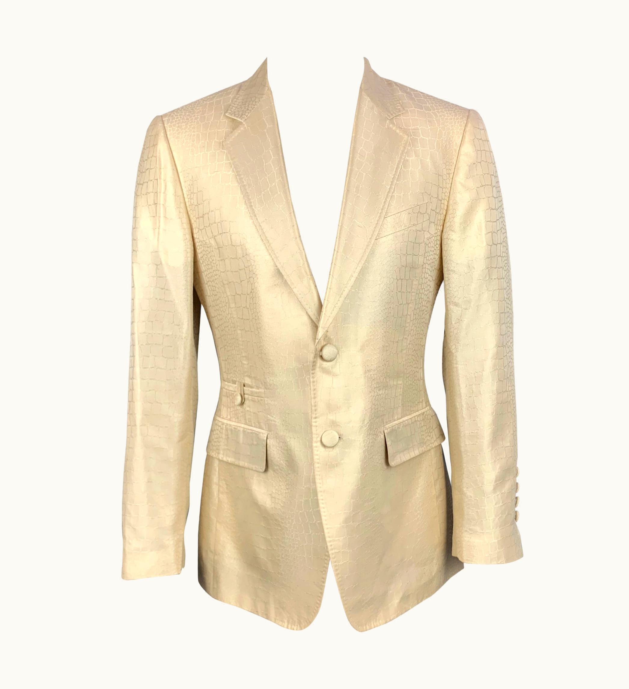 Roberto Cavalli Roberto Cavalli Beige Animal Print Silk Notch Lapel Sport Coat