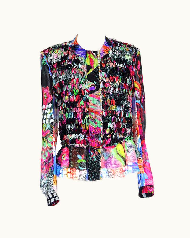 Roberto Cavalli Roberto Cavalli Top Blouse Intricate Ribbon VIvid Colors 44 S/S 10 Fits