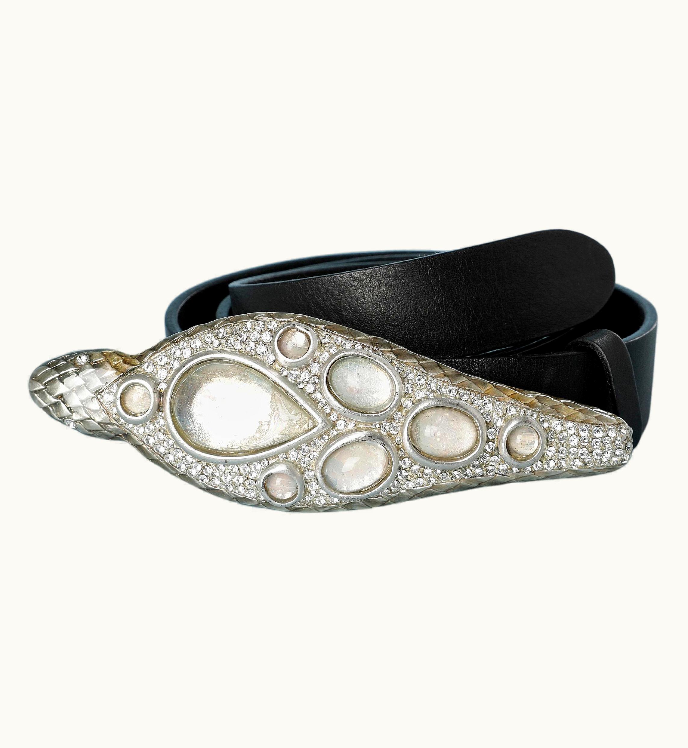 Roberto Cavalli Leather Belt With Metallic And Rhinestone Snake Head Buckle Roberto Cavalli