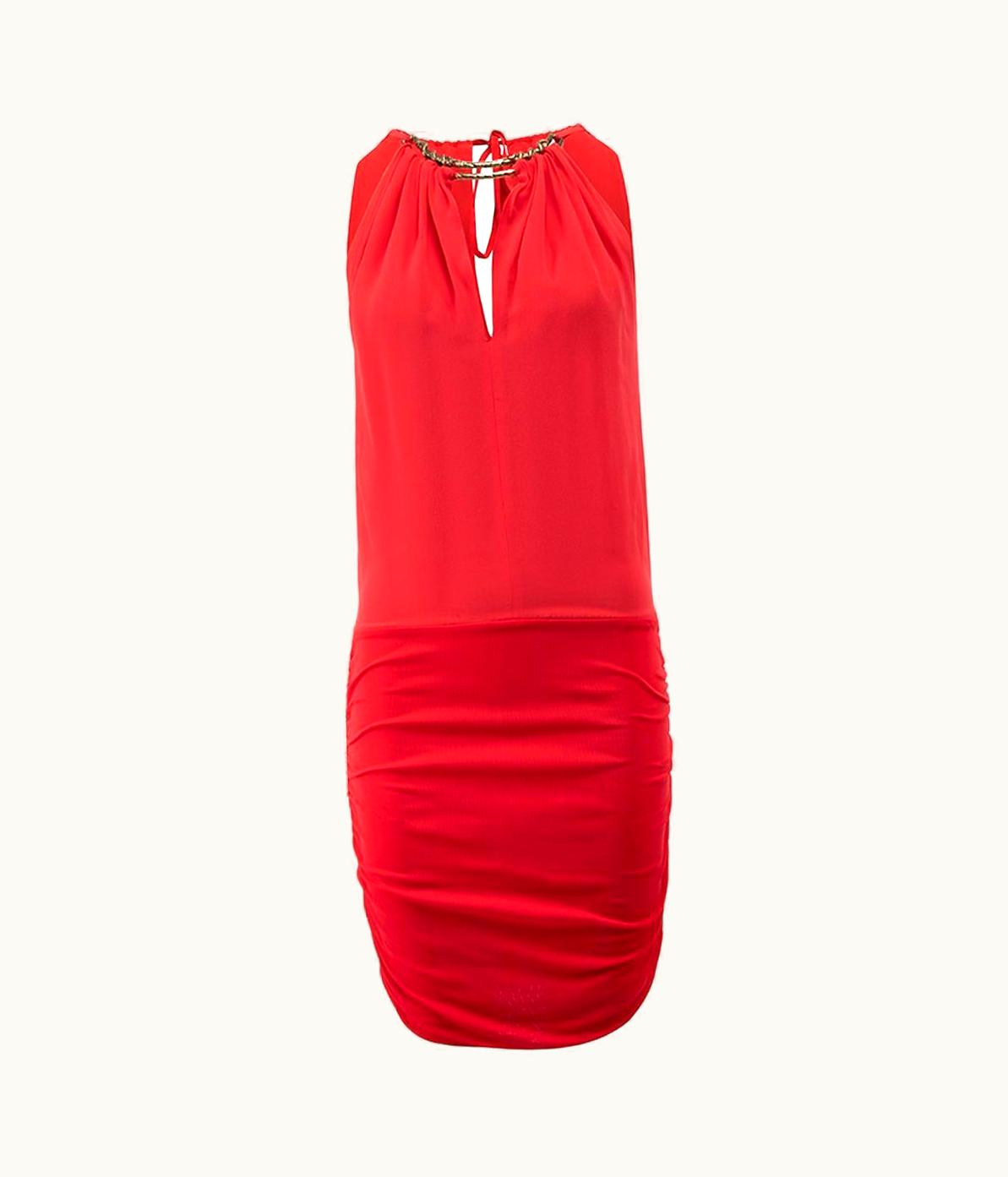 Roberto Cavalli Roberto Cavalli Women' Red Metal Ring Halterneck Ruched Mini Dress
