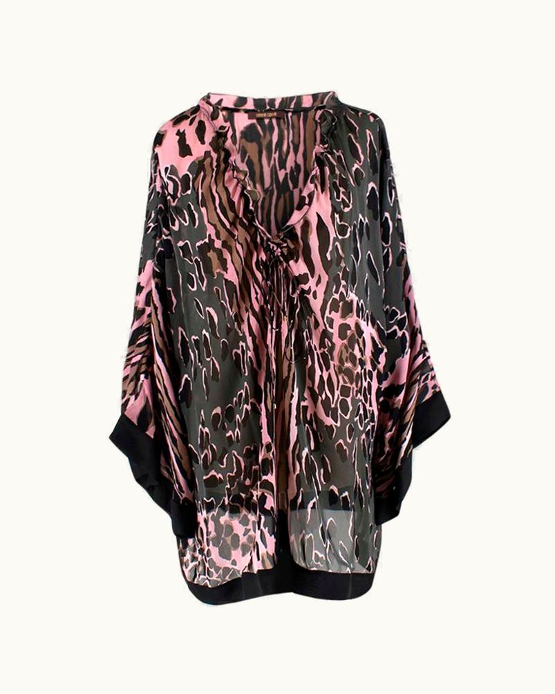 Roberto Cavalli Roberto Cavalli Pink And Grey Animal Print Silk Blouse