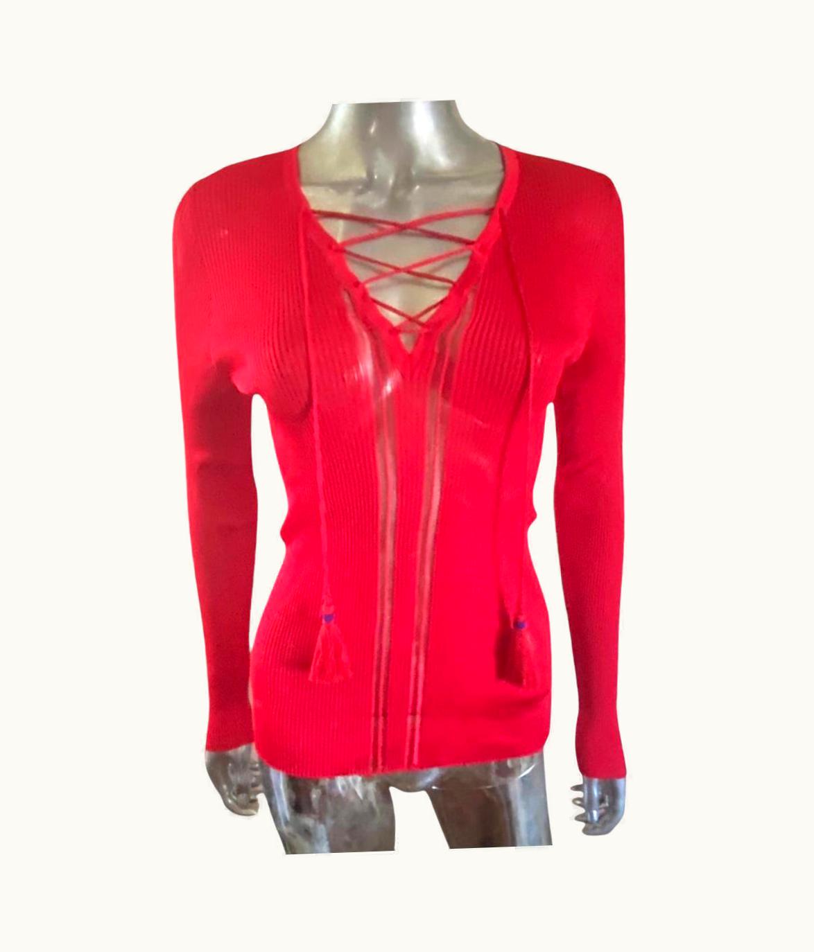 Roberto Cavalli Roberto Cavalli Collection Red Viscose Sexy Knit Summer Sweater, Italy