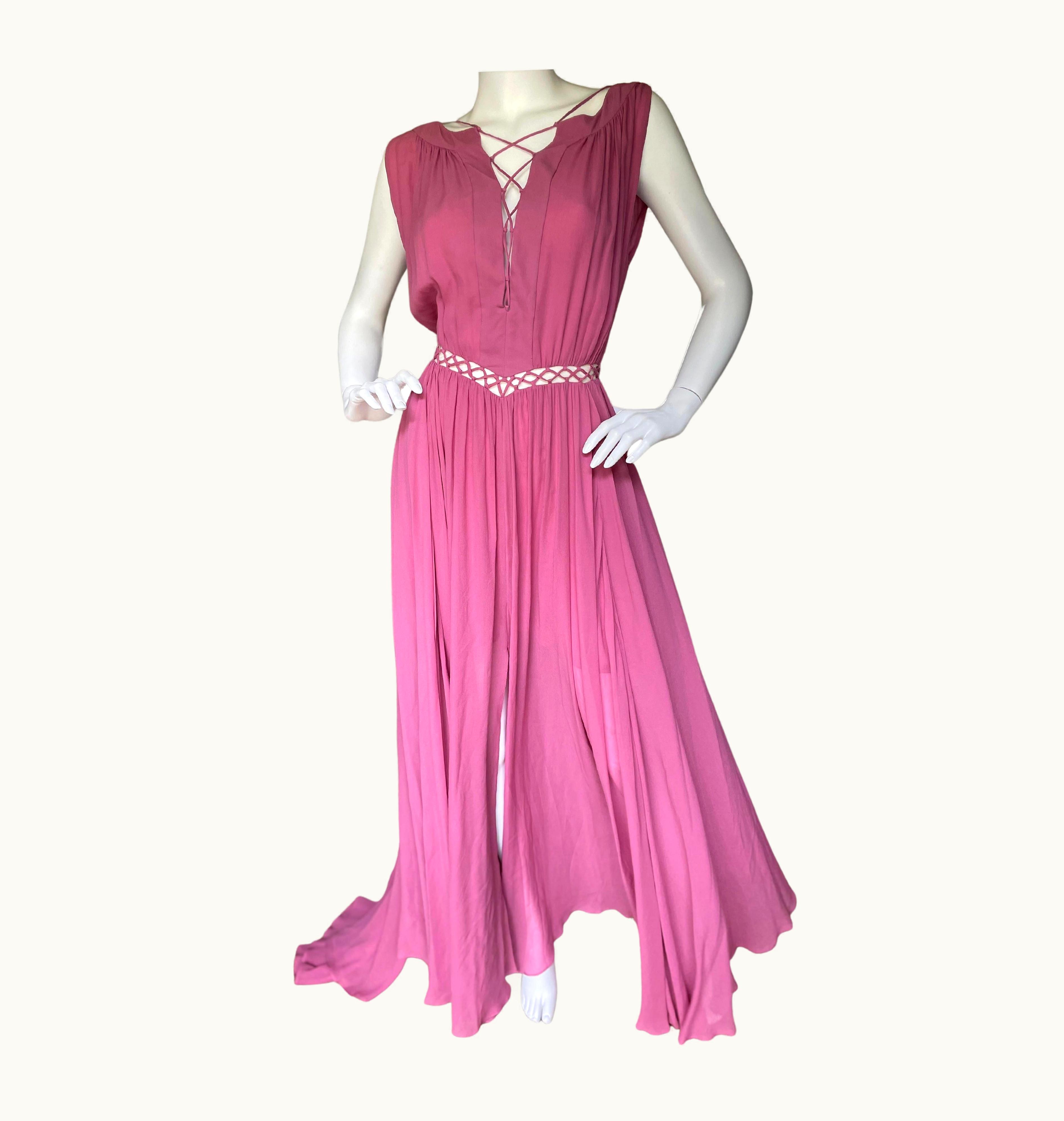 Roberto Cavalli Roberto Cavalli Vintage Pink Silk Chiffon Corset Laced Evening Dress W Train