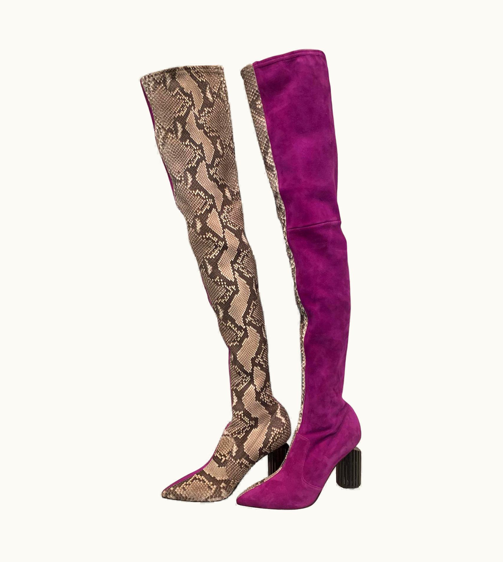 Roberto Cavalli Avant Garde Roberto Cavalli Magenta Suede Two Tone Thigh High Boots