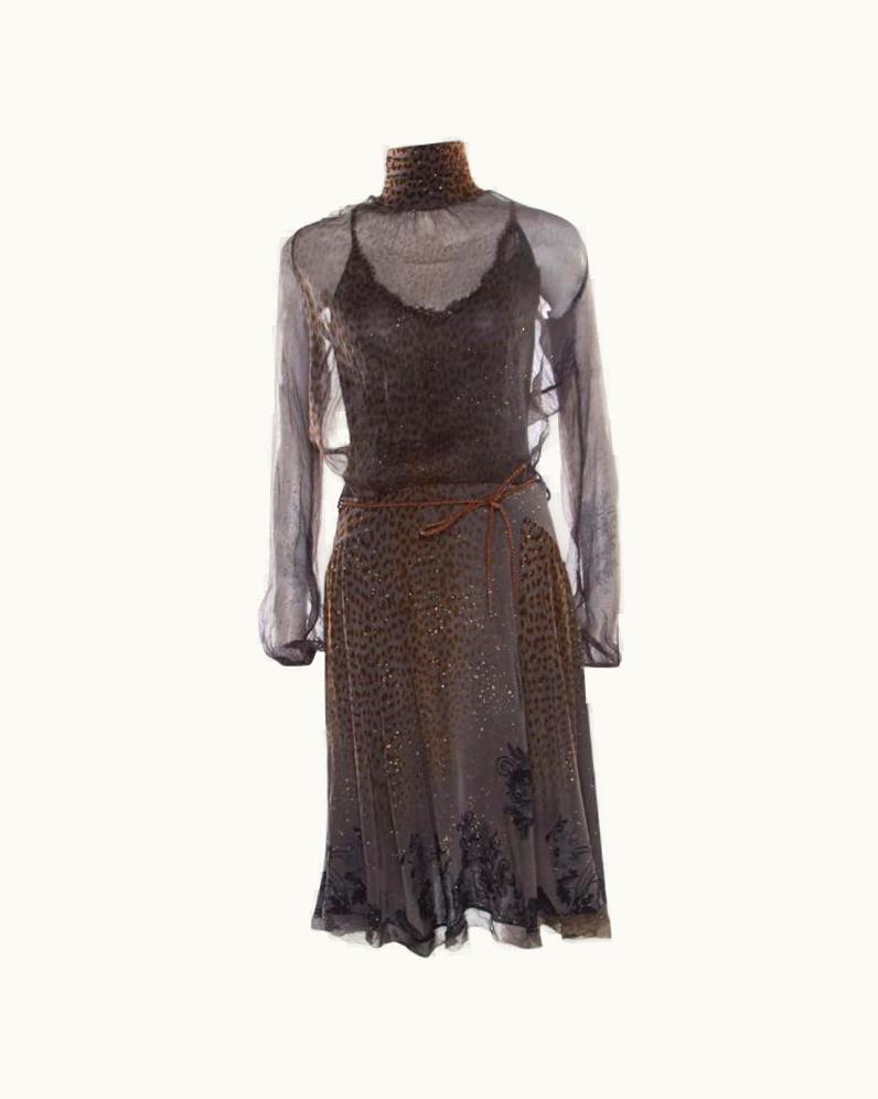 Roberto Cavalli Class By Roberto Cavalli Grey Animal Printed Glitter Detail Cutout Back Dress