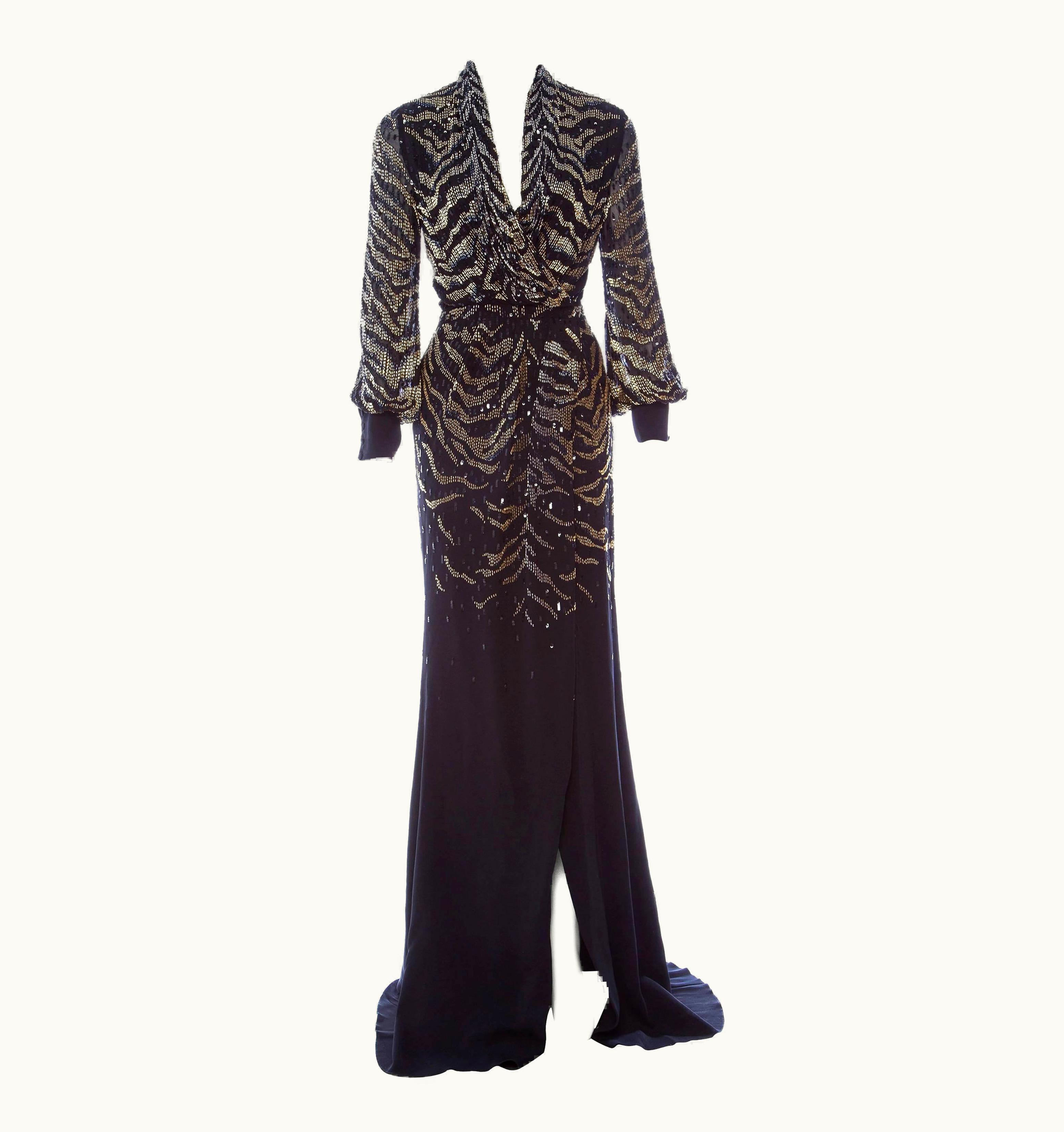 Roberto Cavalli $6950 Roberto Cavalli Tiger Silk Beaded Embellished Kimono Dress Gown It