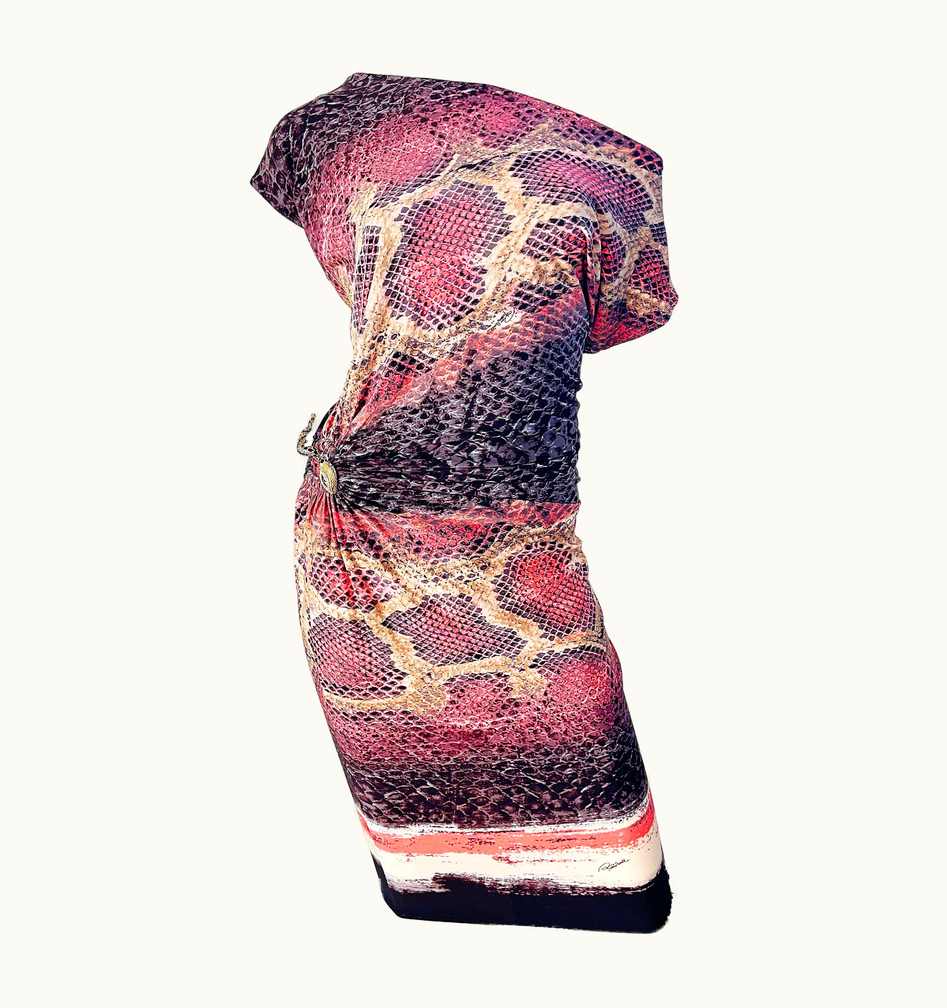 Roberto Cavalli Roberto Cavalli Early 2000s Pink Brown Snake Skin Animal Print Y2k Slinky Dress
