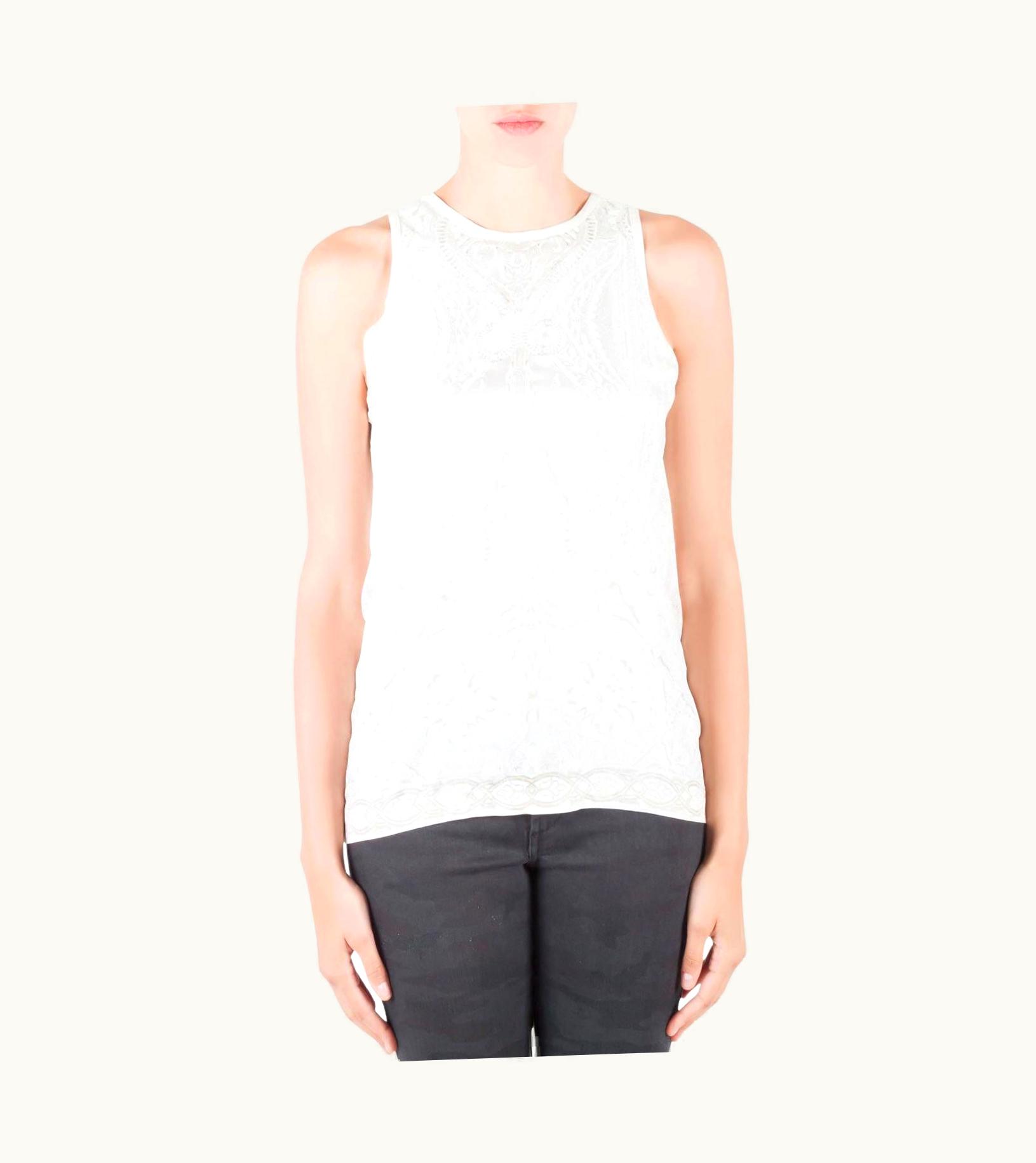 Roberto Cavalli Roberto Cavalli Off White Mixed Media Printed Silk Racer Back Tank Top