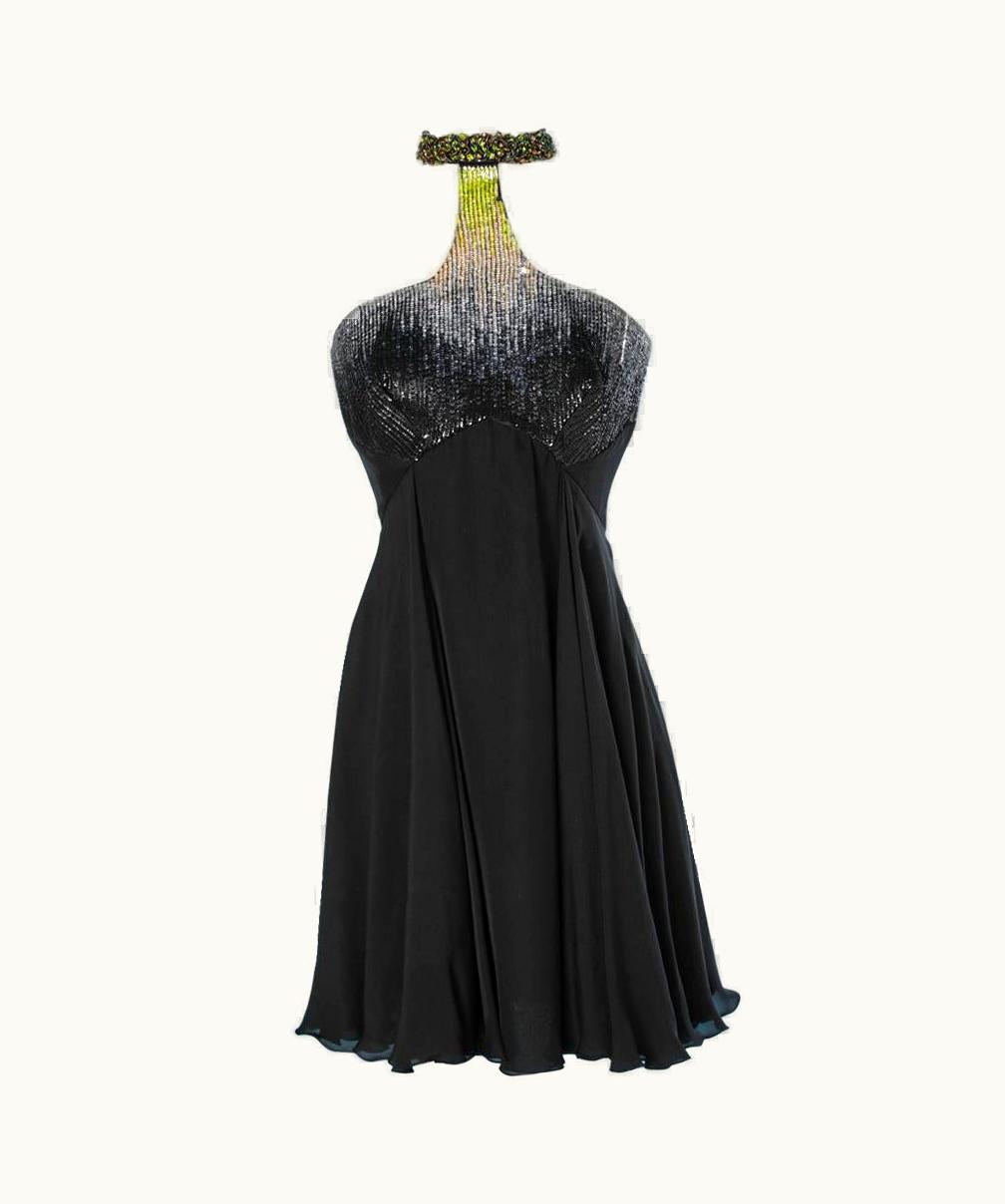 Roberto Cavalli Roberto Cavalli Dress In Black Chiffon With Sequined Top And Beaded Neckline