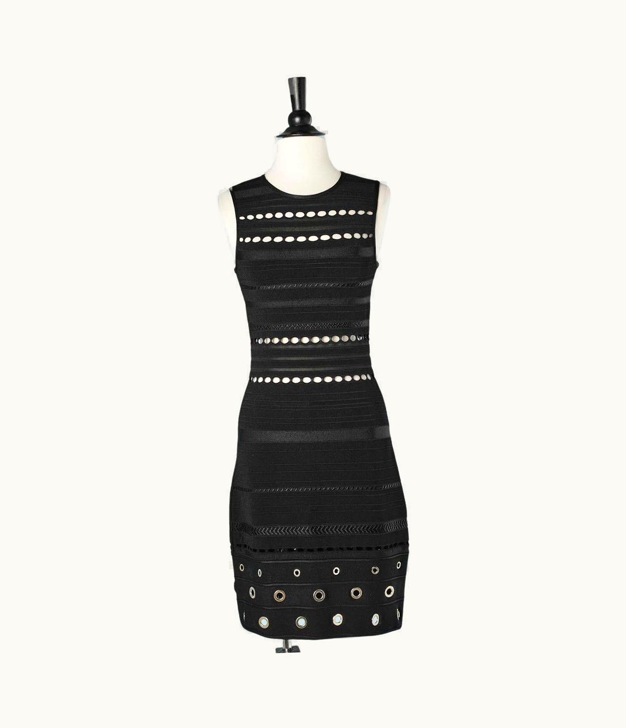 Roberto Cavalli Black Rayon Knit See-through Cocktail Dress With Gold Eyelet Roberto Cavalli