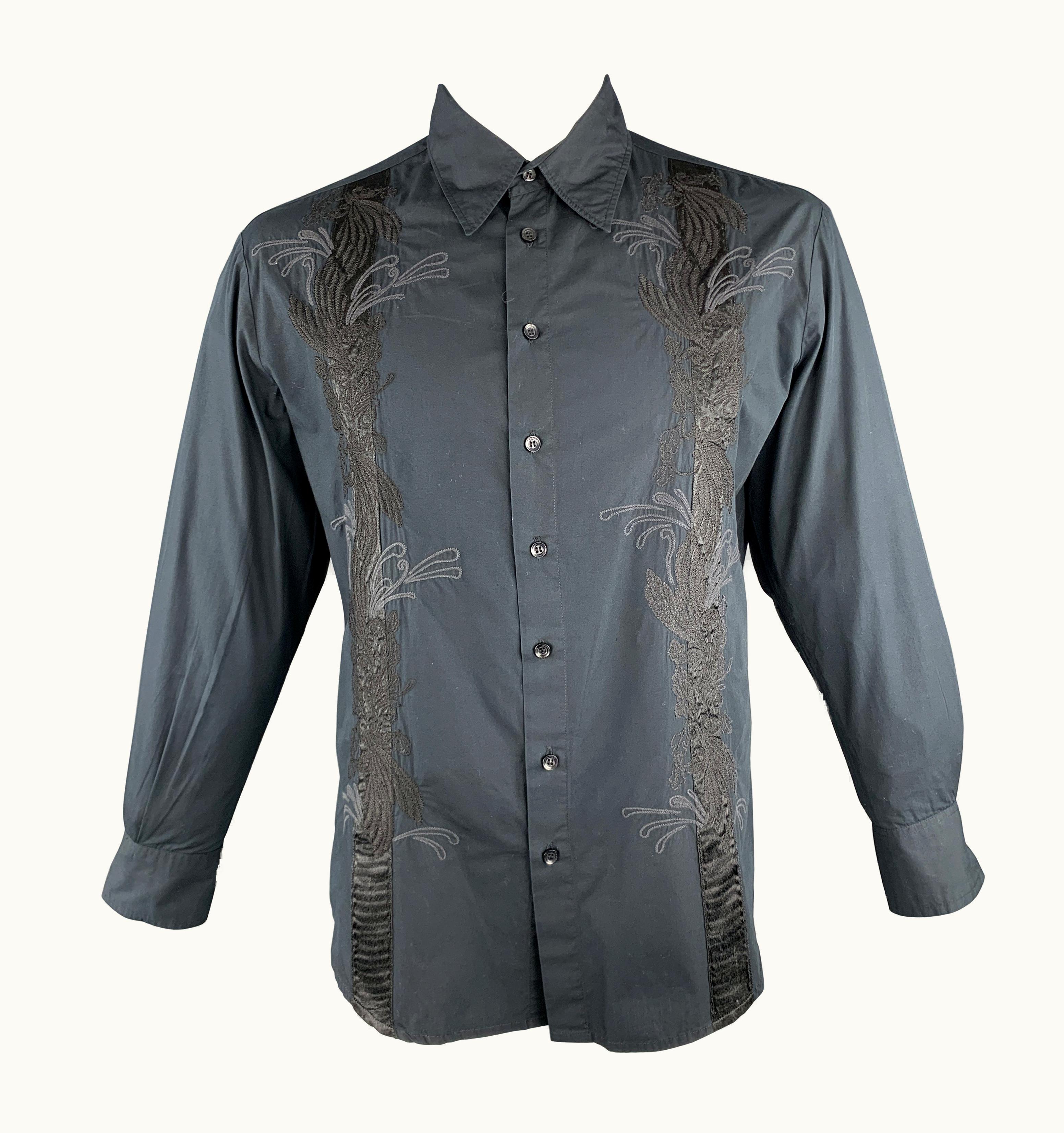 Roberto Cavalli Roberto Cavalli Class Black Embroidery Cotton Button Up Long Sleeve Shirt